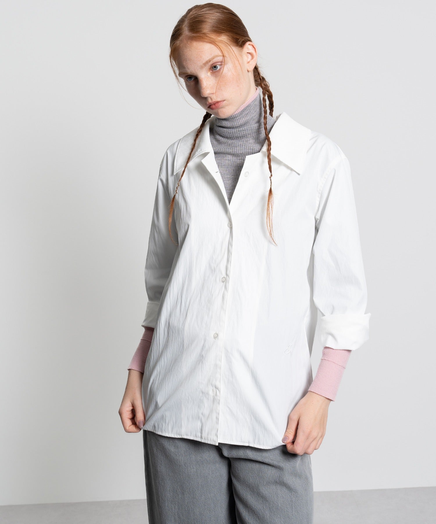 Color Block Rib Knit High Neck Wool Top