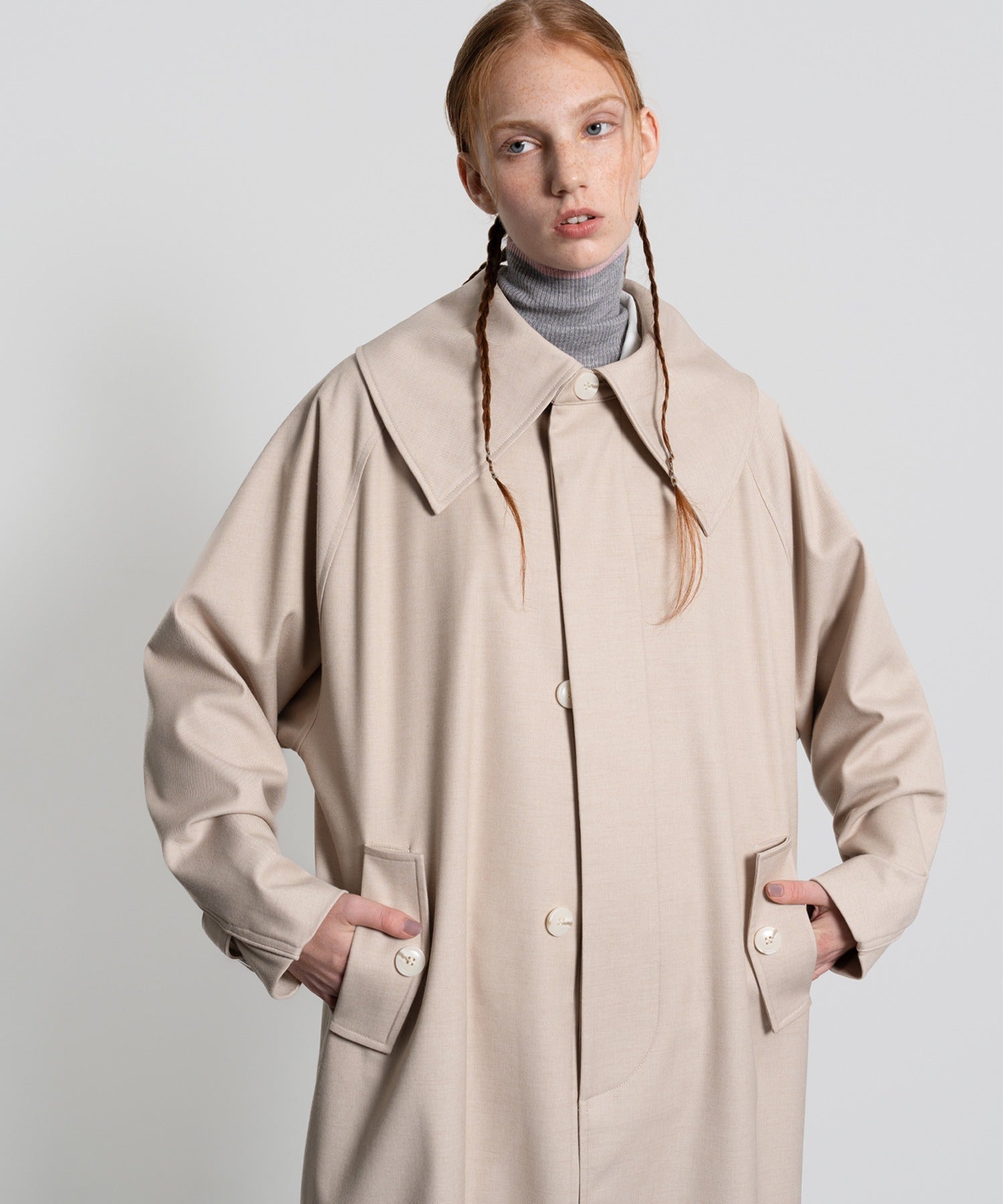 Color Block Rib Knit High Neck Wool Top