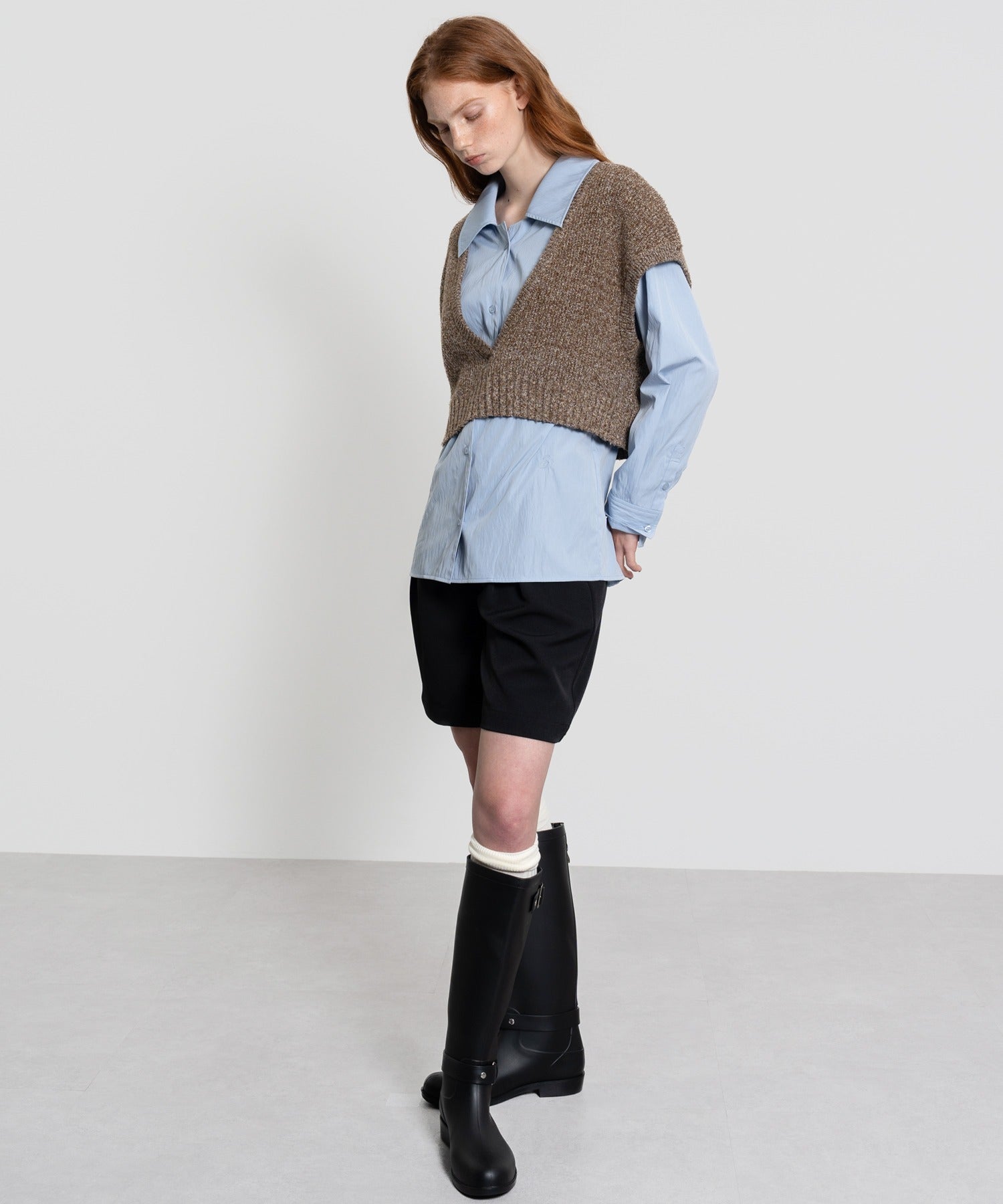 Cropped Melange Knit Vest