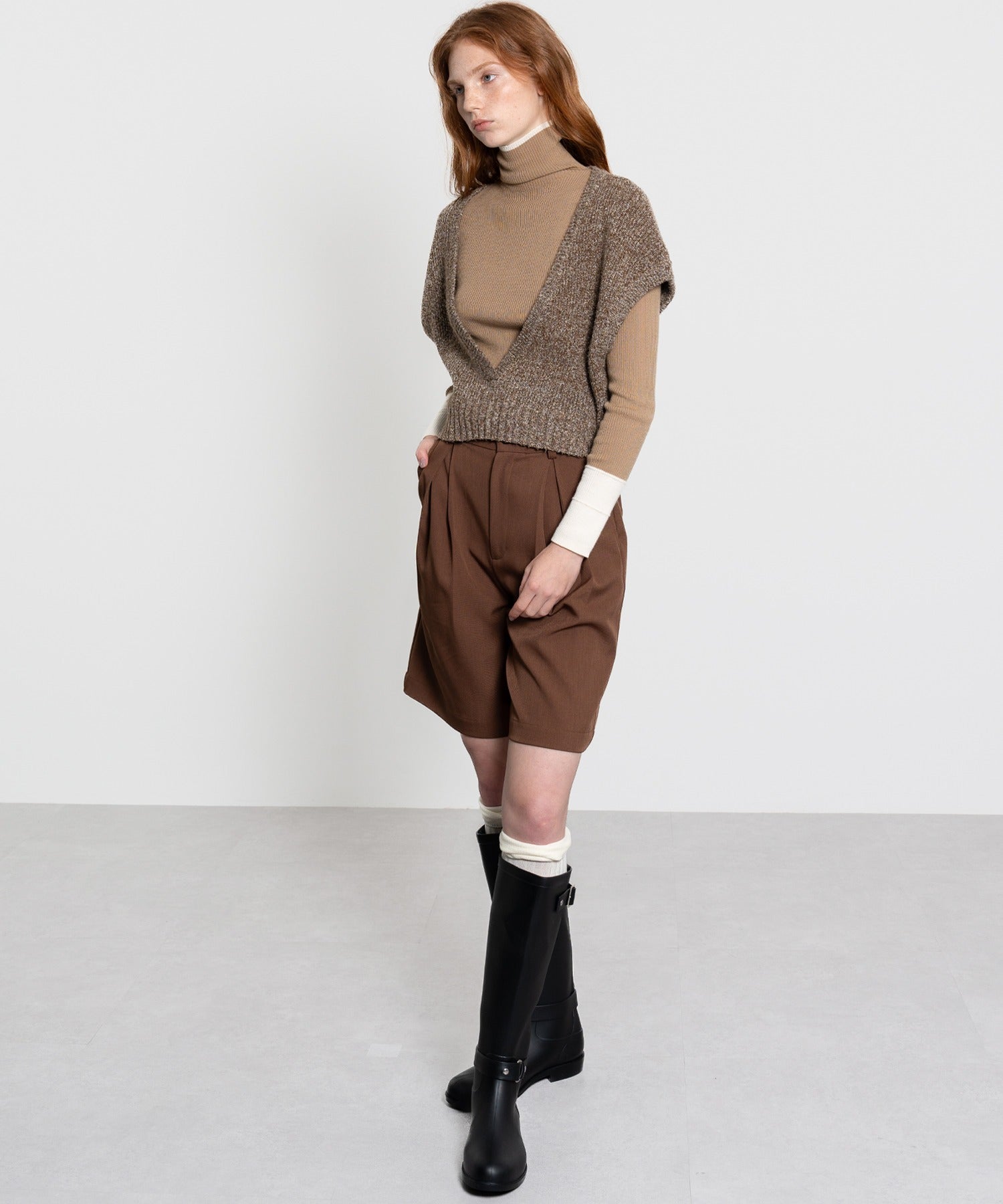 Cropped Melange Knit Vest