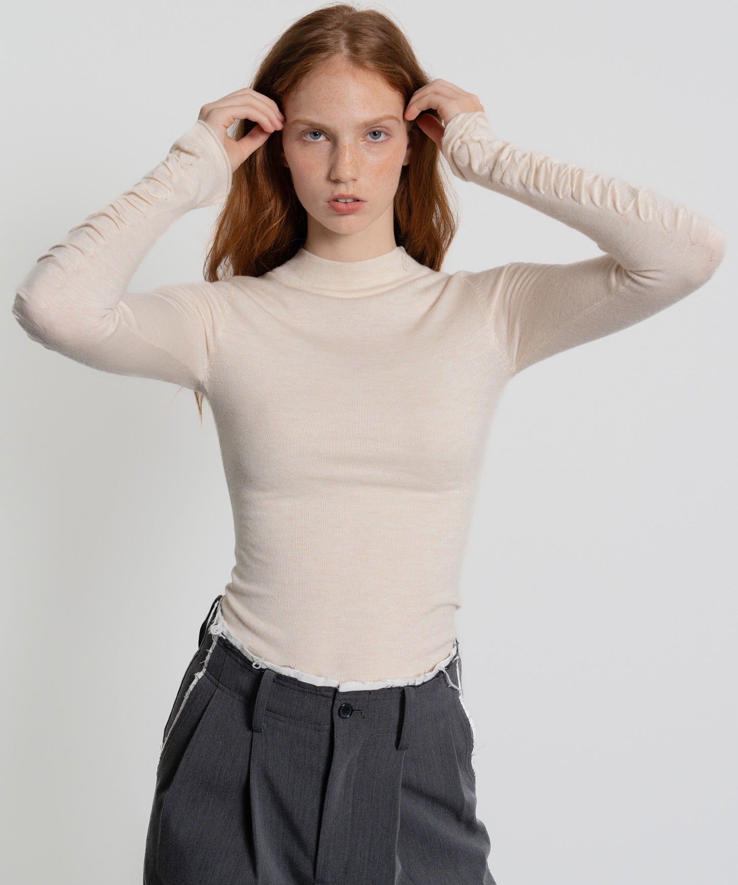Gathered Sleeve Lurex Knit Top
