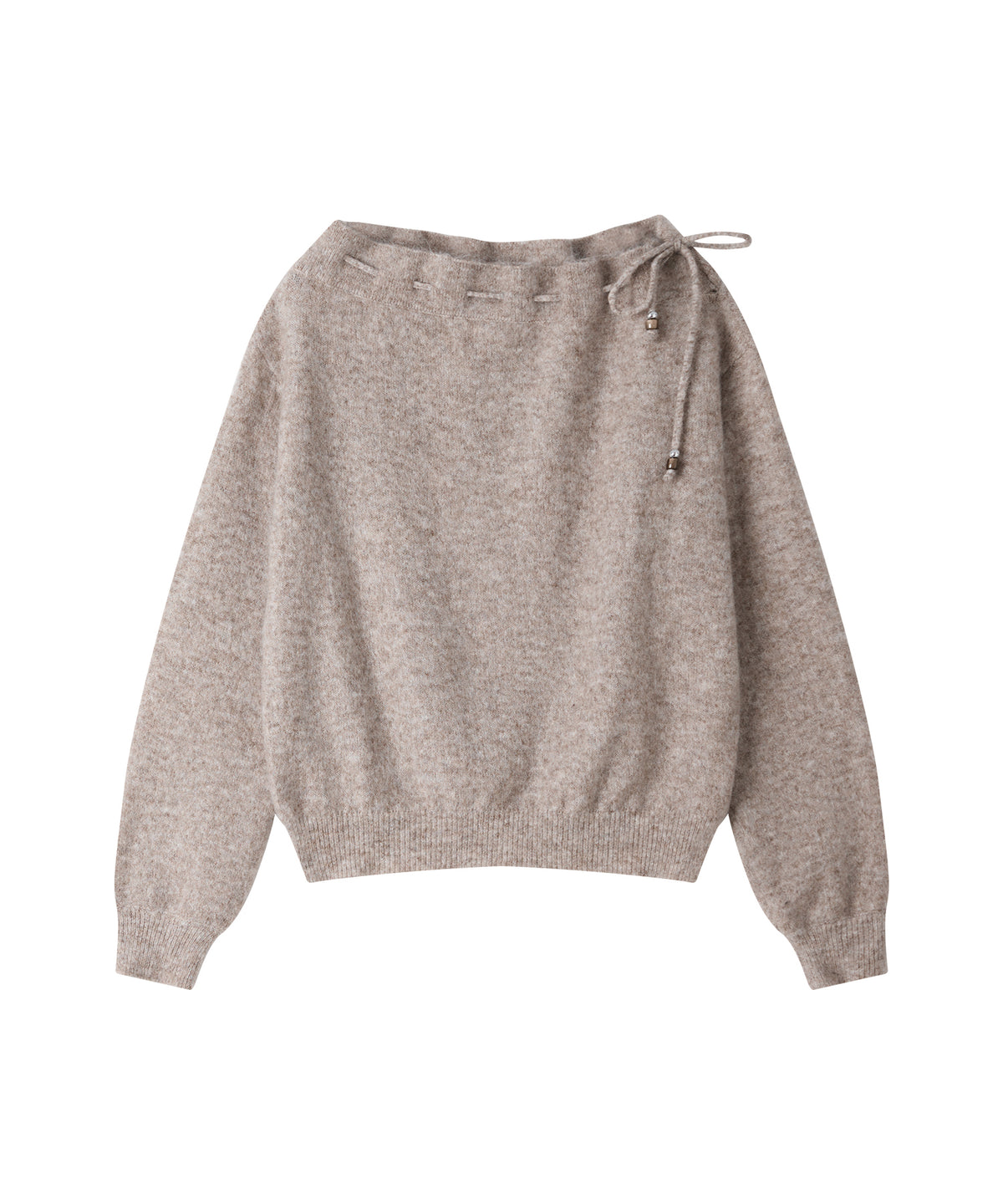 「9月下旬出荷予定」Shaggy Off-Shoulder Drawstring Knit Top