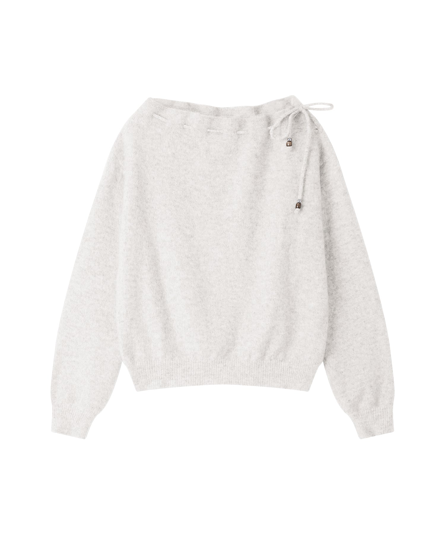 「9月下旬出荷予定」Shaggy Off-Shoulder Drawstring Knit Top