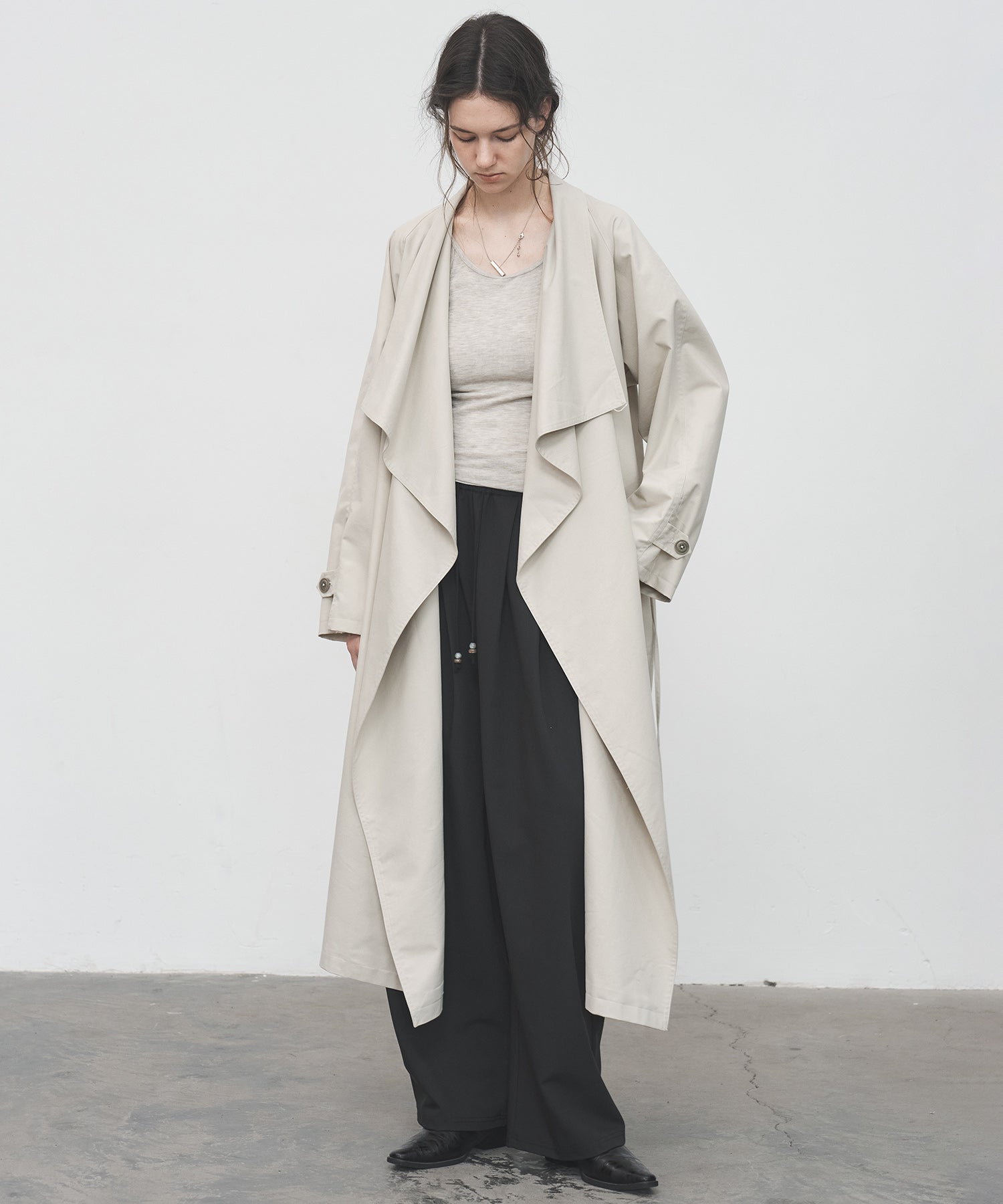 Layered Drape-Neck Trench Coat – Oversized Long Silhouette