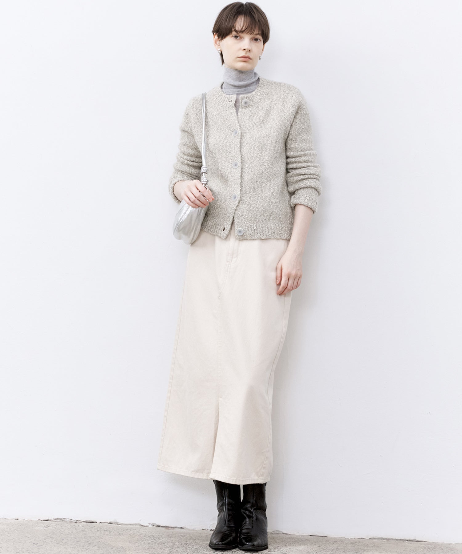 Nepped Knit Cardigan with Tweed Texture