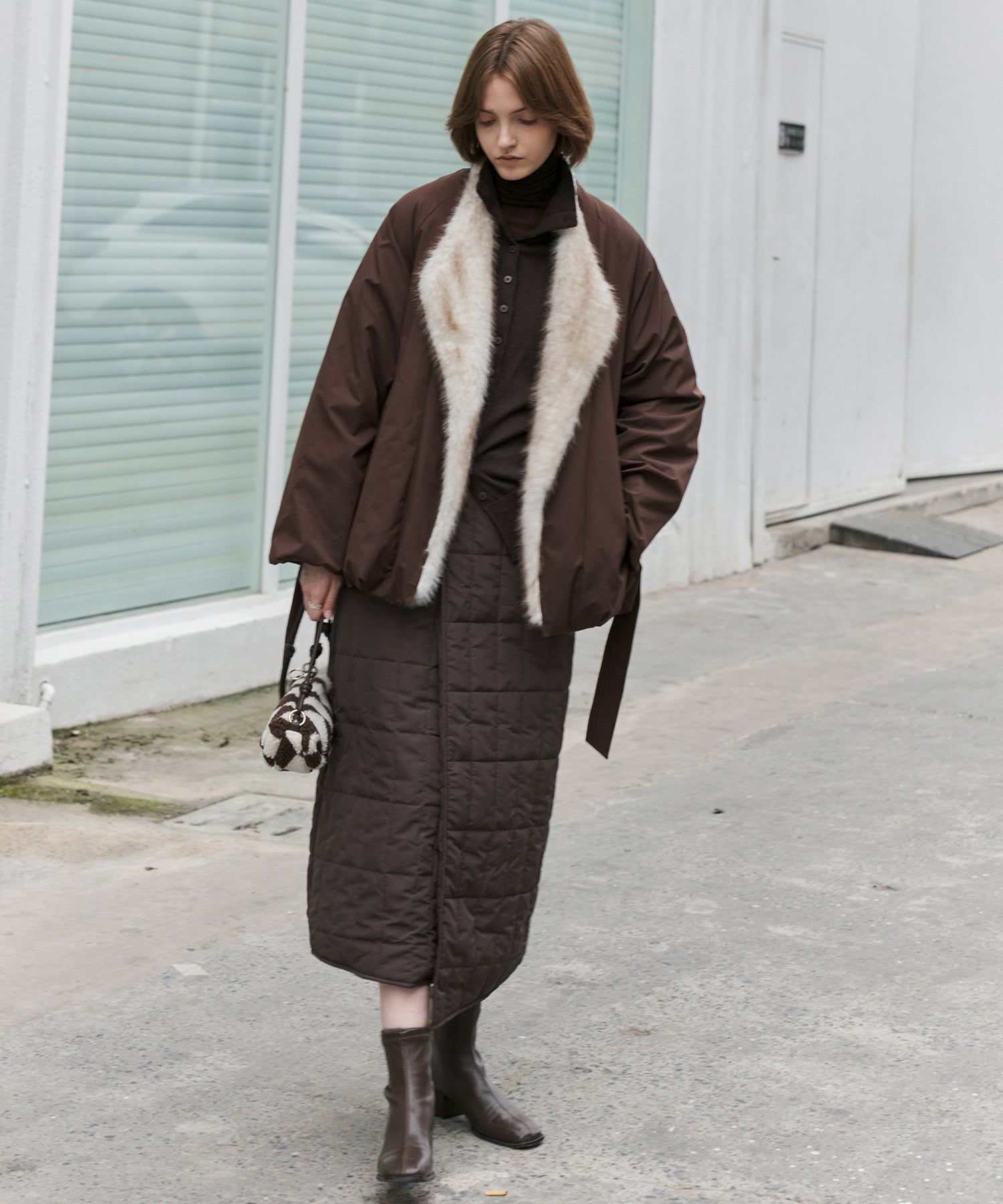 Quilted Overlap Long Skirt Straight Silhouette Padded Warm Winter Skirt