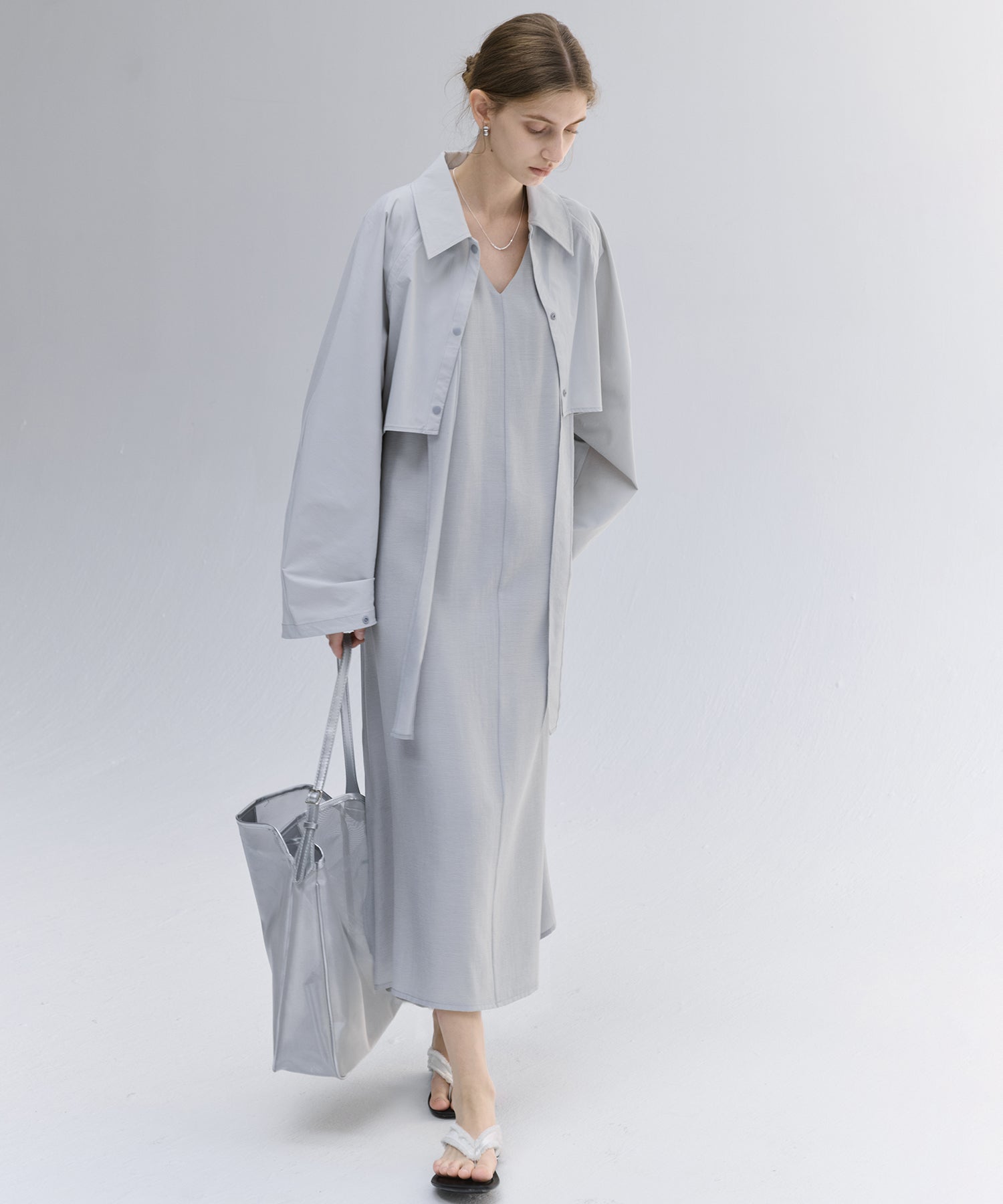 Acetate-Blend V-Neck Ribbon Detail Sleeveless Dress