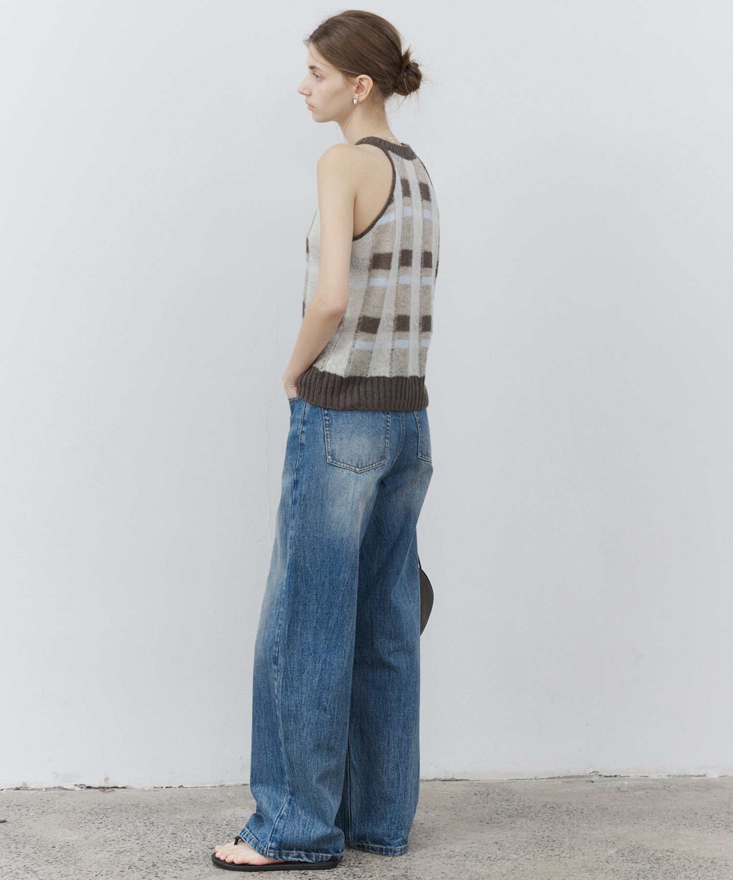 Check Jacquard V-Neck Knit Vest