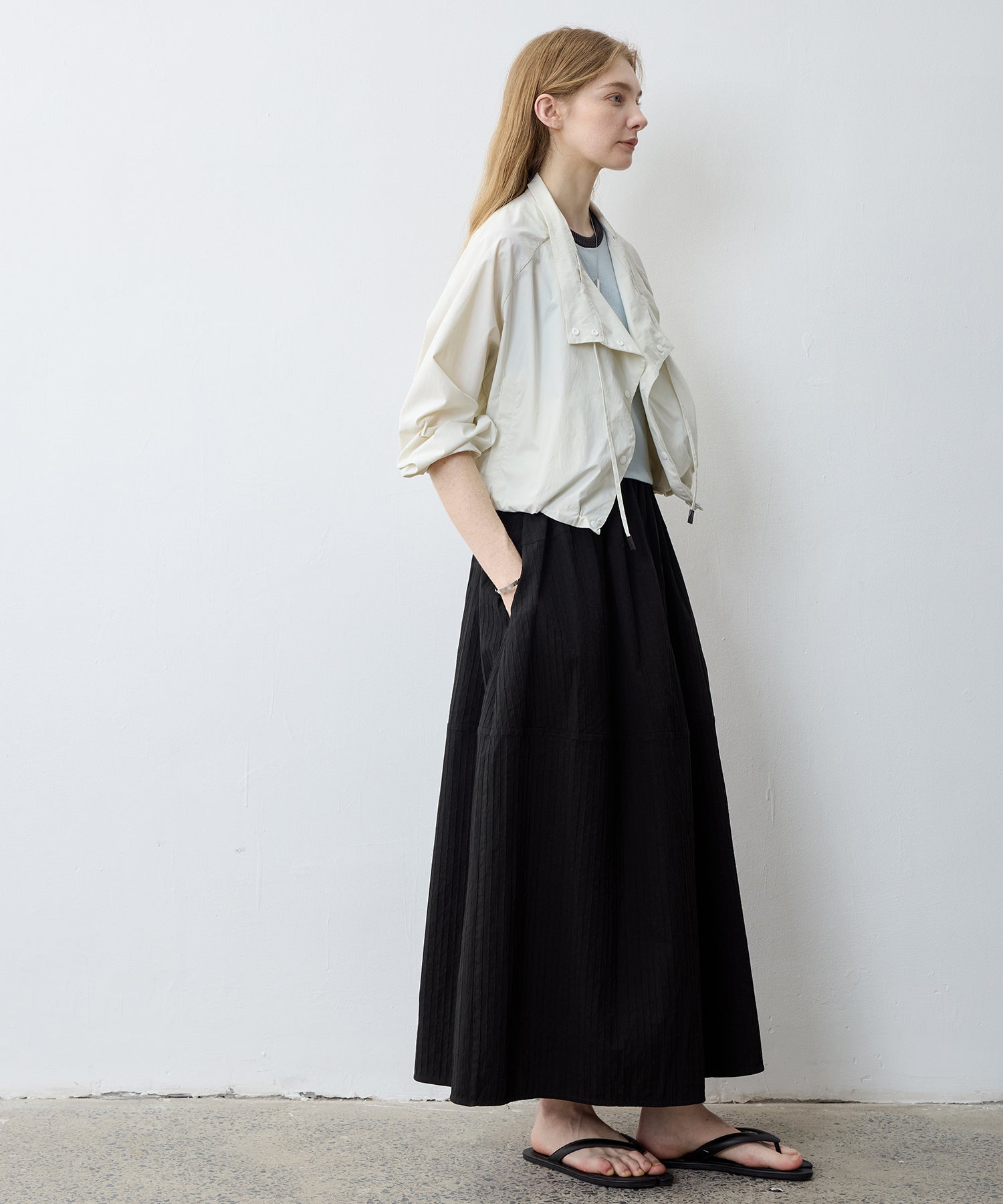 Textured Stripe Semi-Balloon Long Skirt