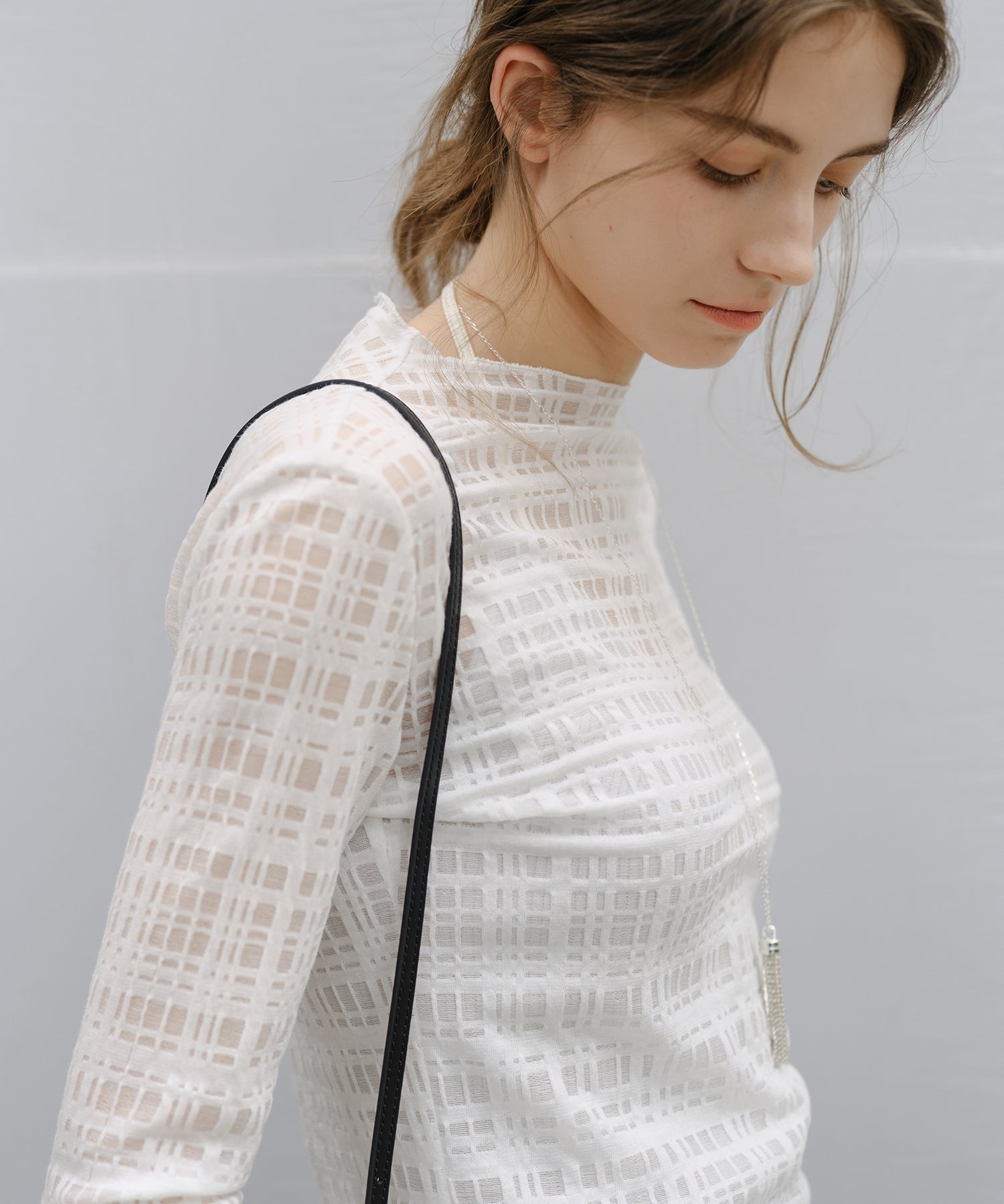 "Shipping from early to mid-March" Check Pattern Sheer Mesh Long Sleeve Top