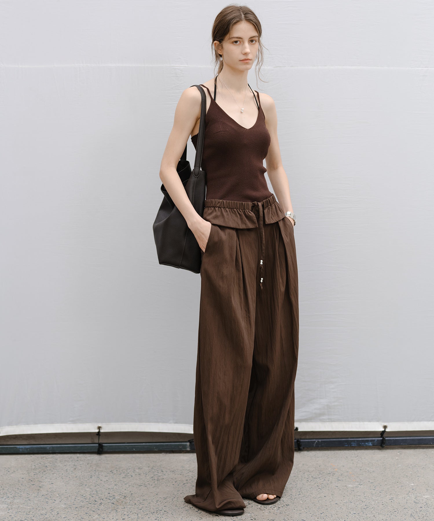 "Shipping from late February to early March" Curved Wide-Leg Drawstring Pants