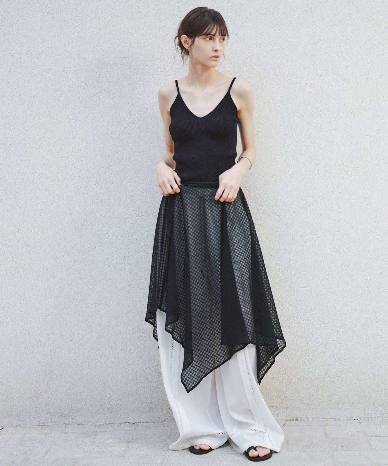 「8月中旬~下旬出荷」Front Lace Linen Blend Wide Pants