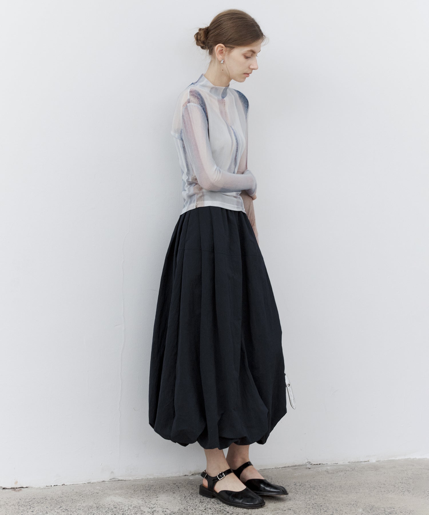 Structured Balloon Silhouette Long Skirt