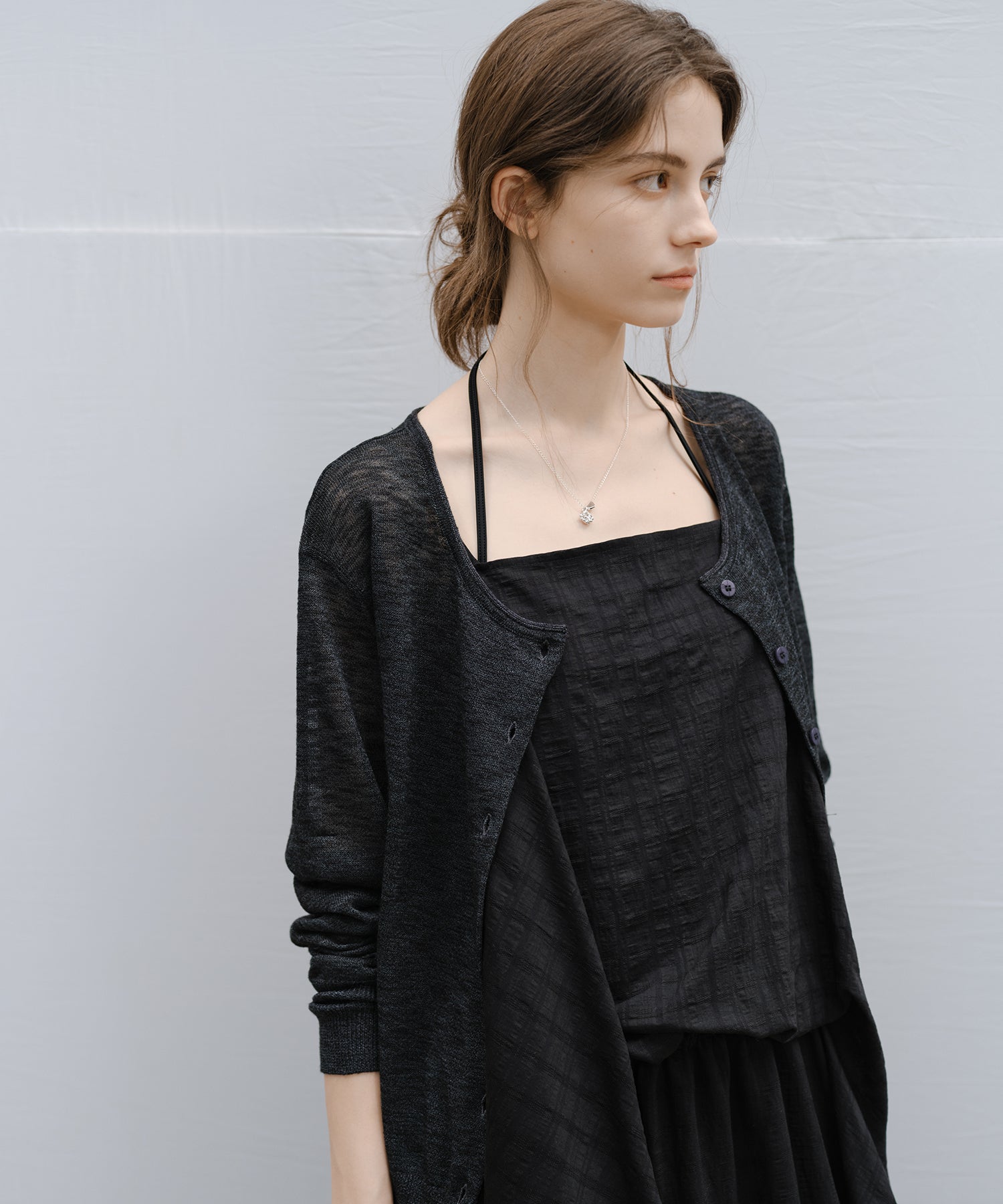 "Ships early March" Sheer Slub Yarn Crewneck Cardigan Set (with Scarf)