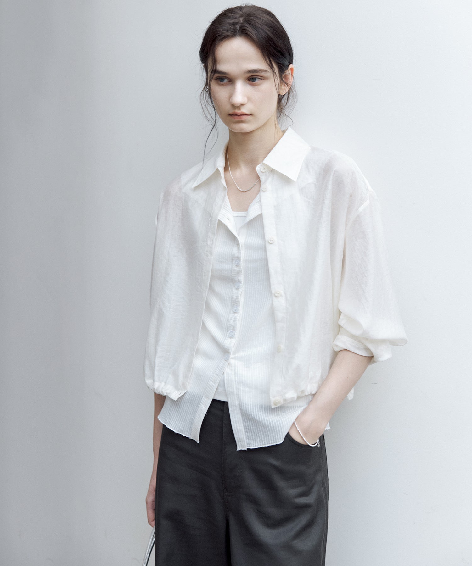 Lyocell Blend Sheer Stripe Sleeveless Cardigan