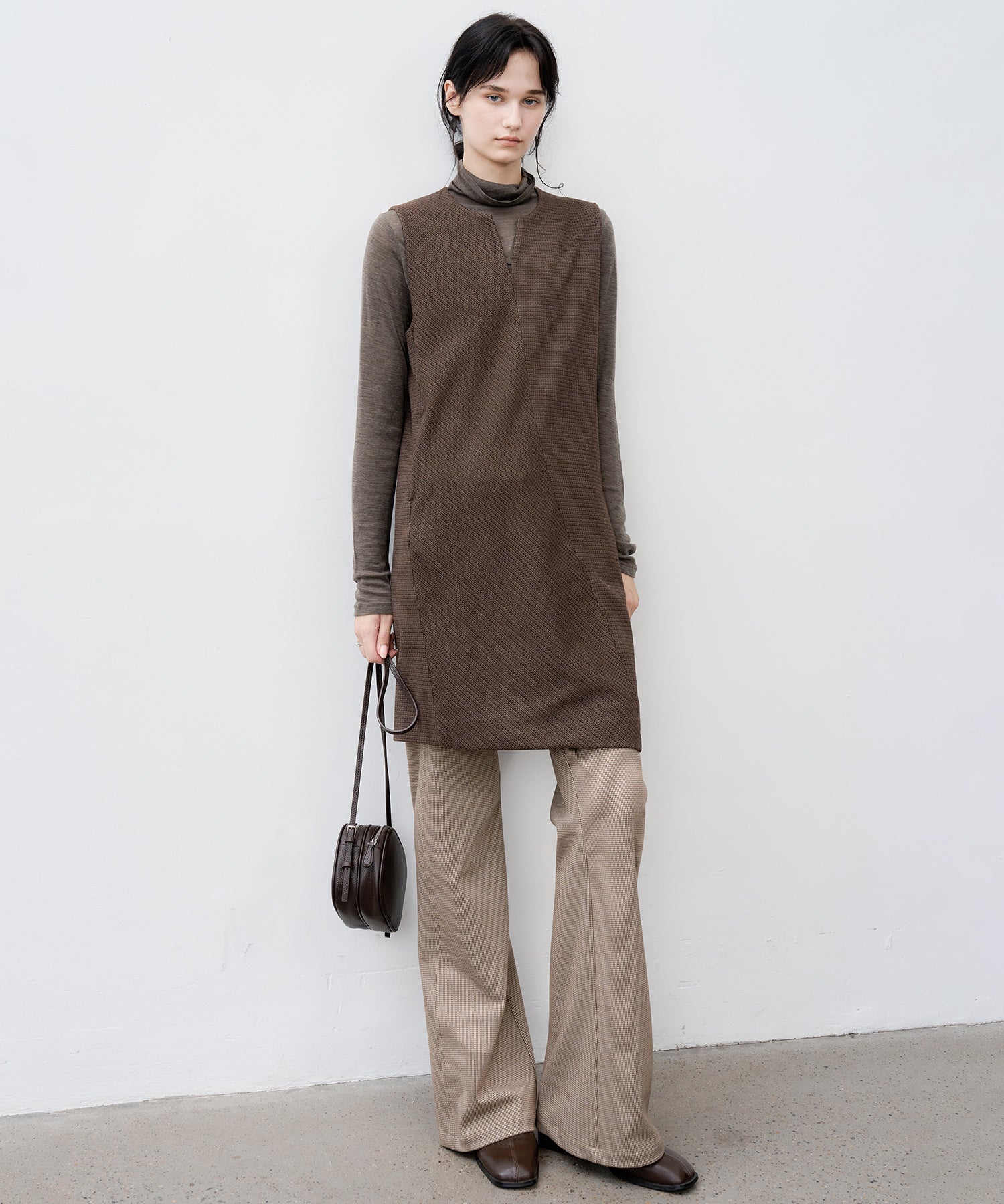 Wool Blend Check Flared Pants