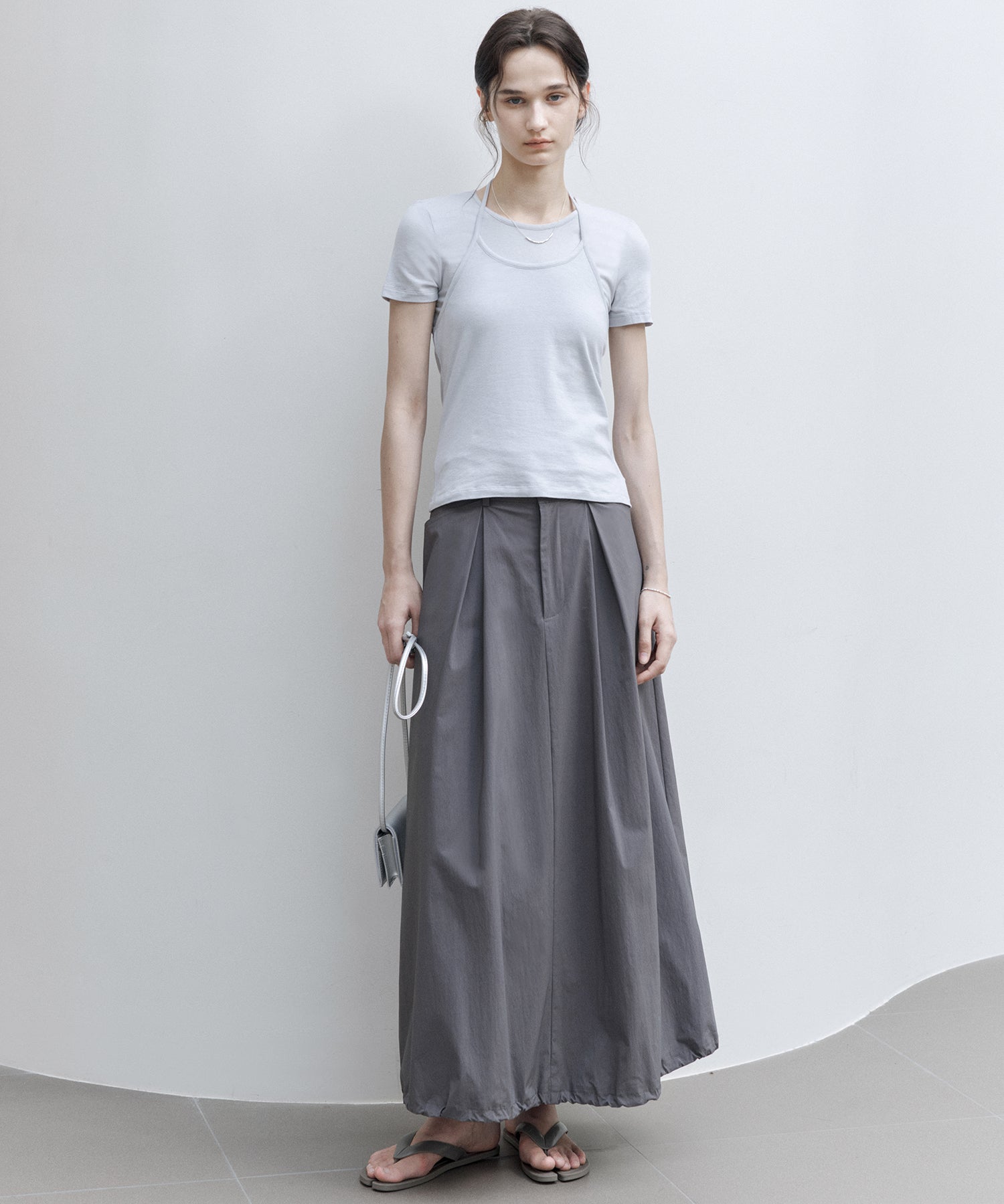 Slimming Solid Color Tee Set with Halter Detail