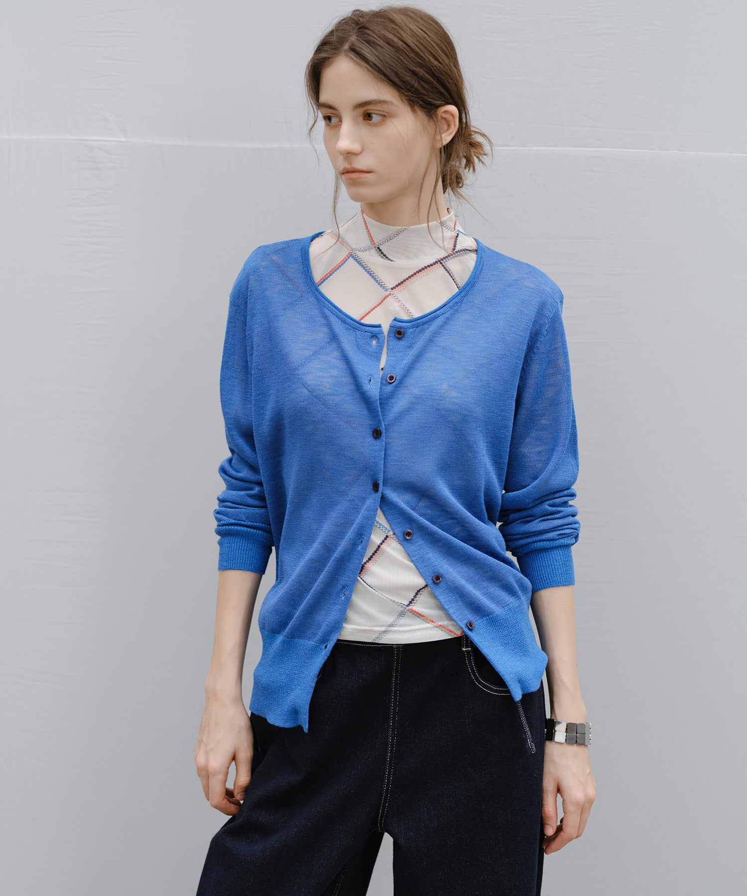 "Shipping from late February to early March" Abstract Print Sheer Mesh Top