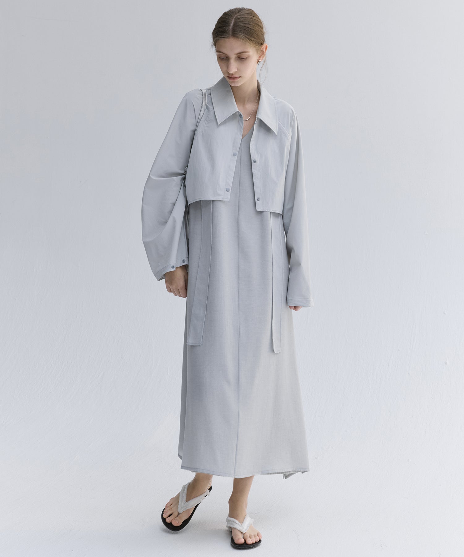 Acetate-Blend V-Neck Ribbon Detail Sleeveless Dress