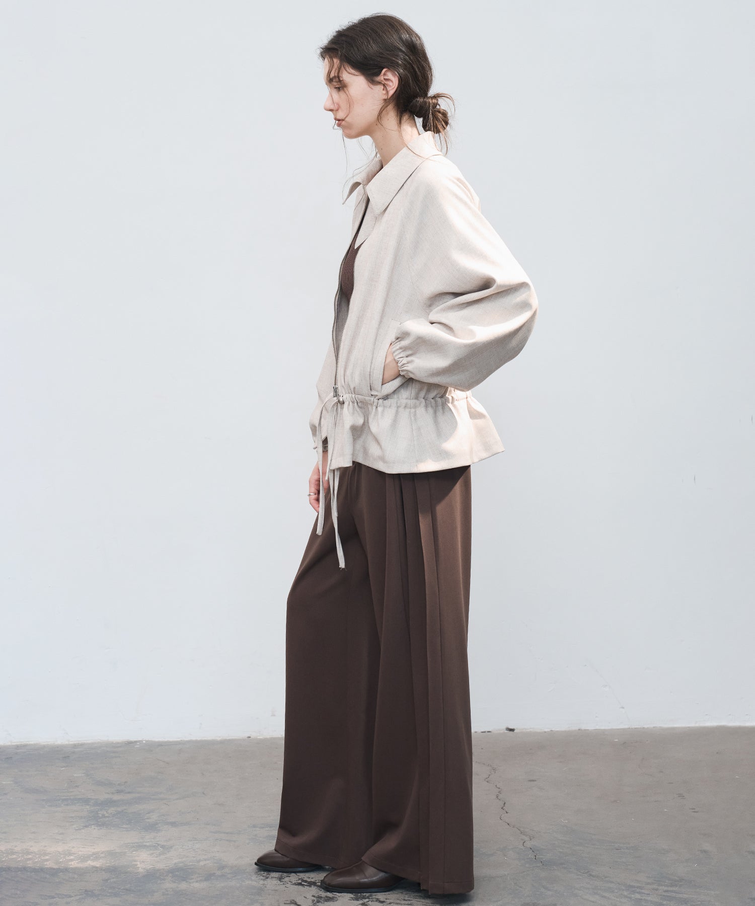 Side Pleat Wide Slacks