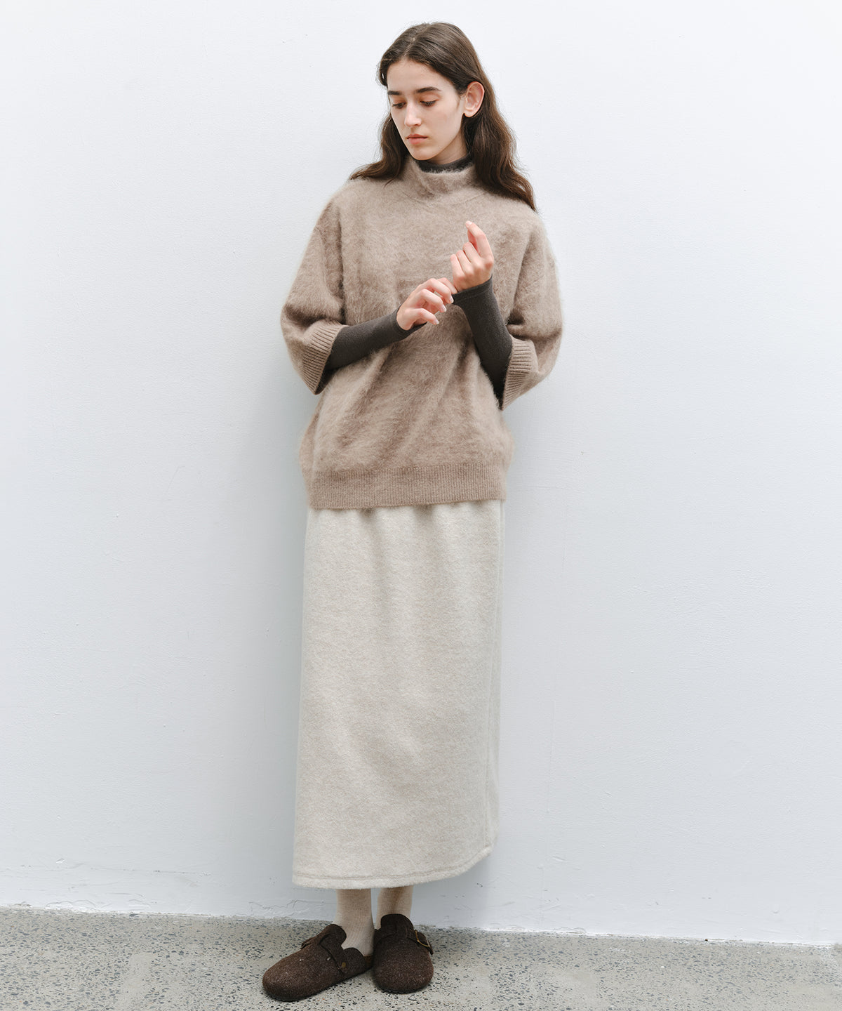 「10月下旬出荷予定」Brushed Cashmere-Blend Half Sleeve Knit Top
