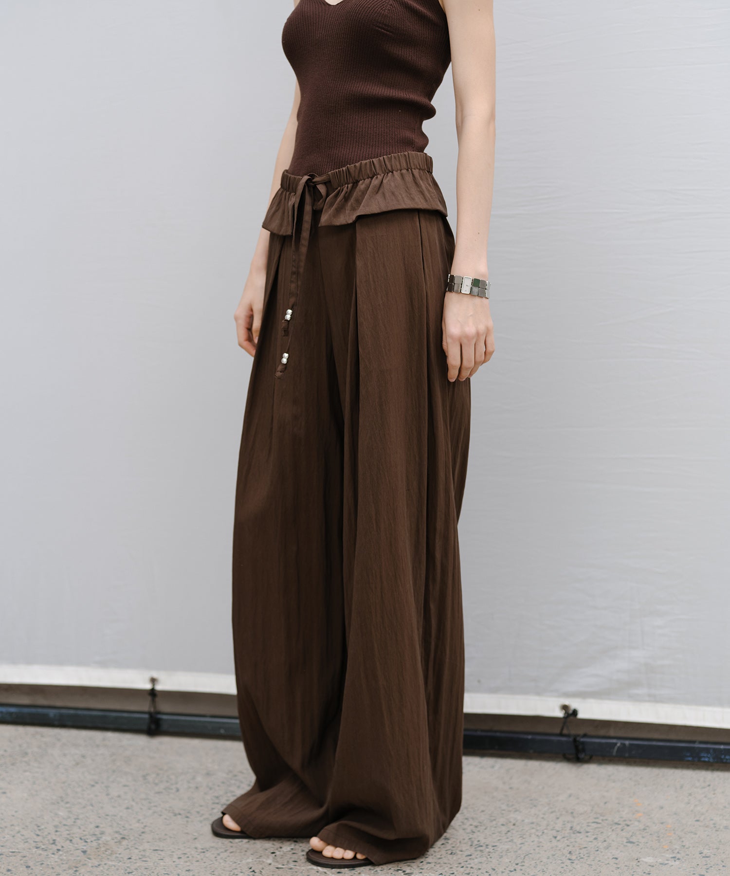 "Shipping from late February to early March" Curved Wide-Leg Drawstring Pants