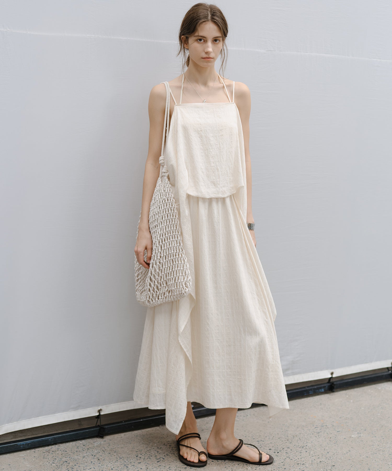 Textured Crepe Slip Dress