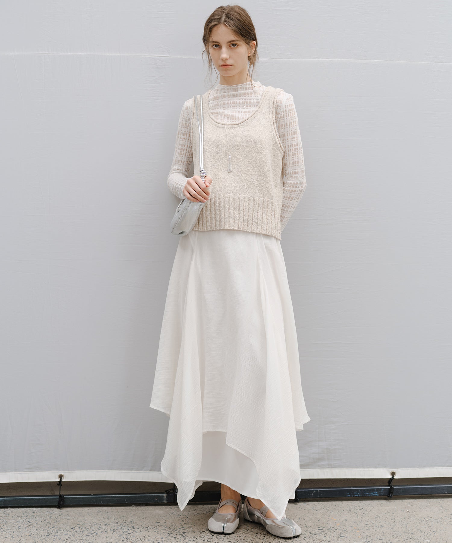 "Shipping from early to mid-March" Check Pattern Sheer Mesh Long Sleeve Top