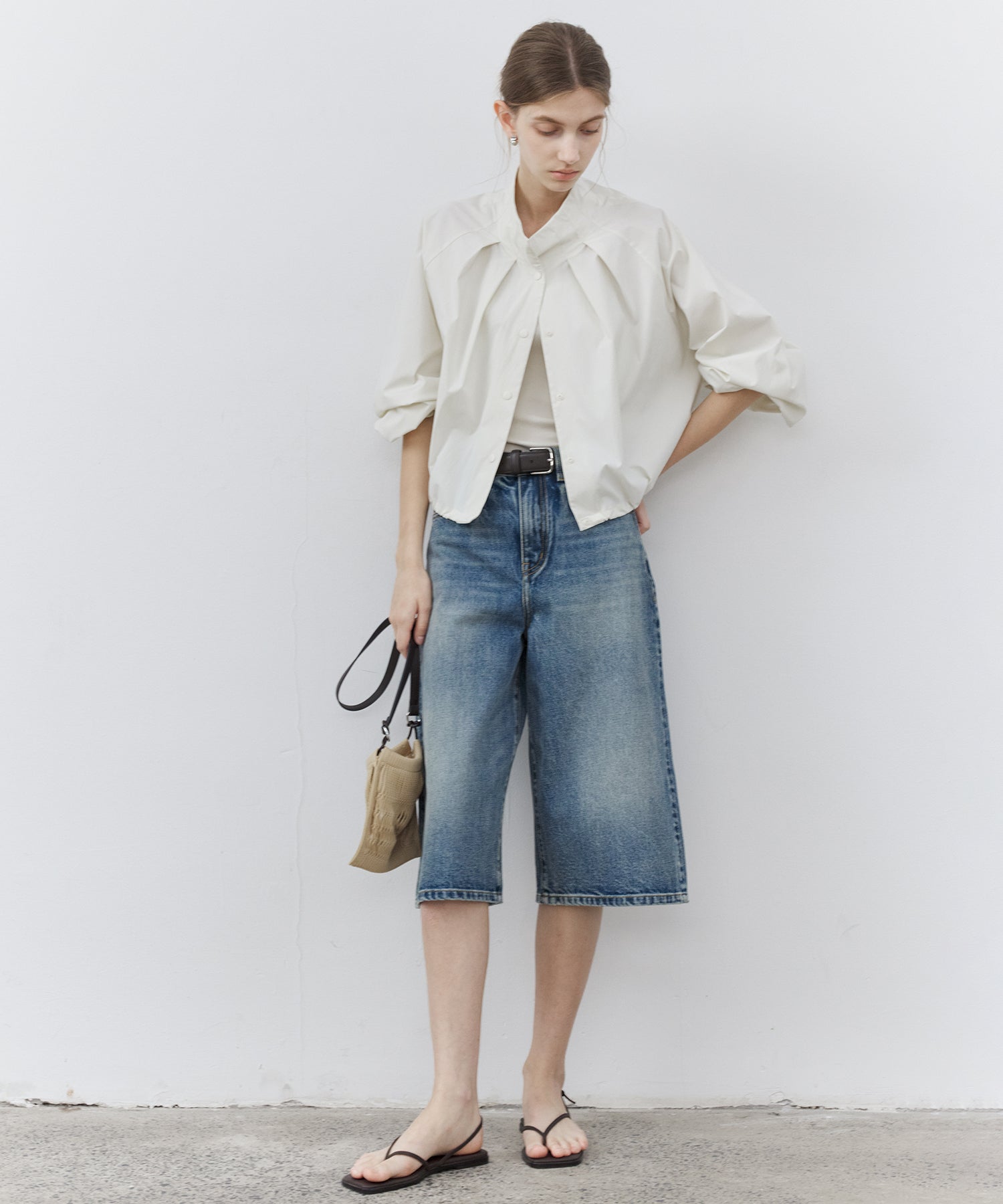 Washed Wide-Leg Denim Shorts