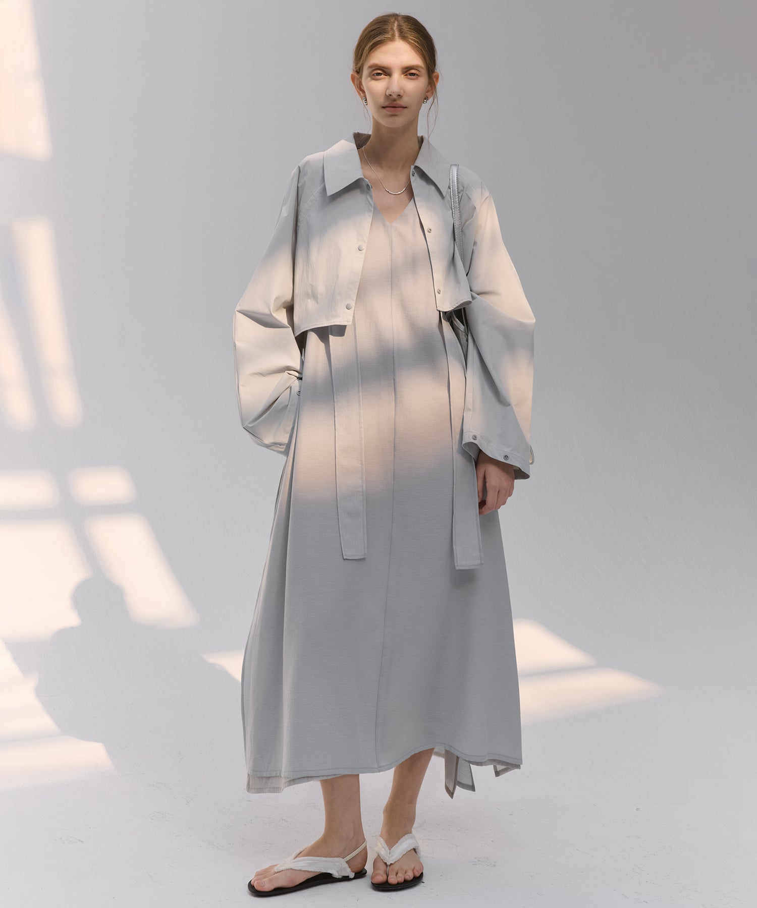 Acetate-Blend V-Neck Ribbon Detail Sleeveless Dress