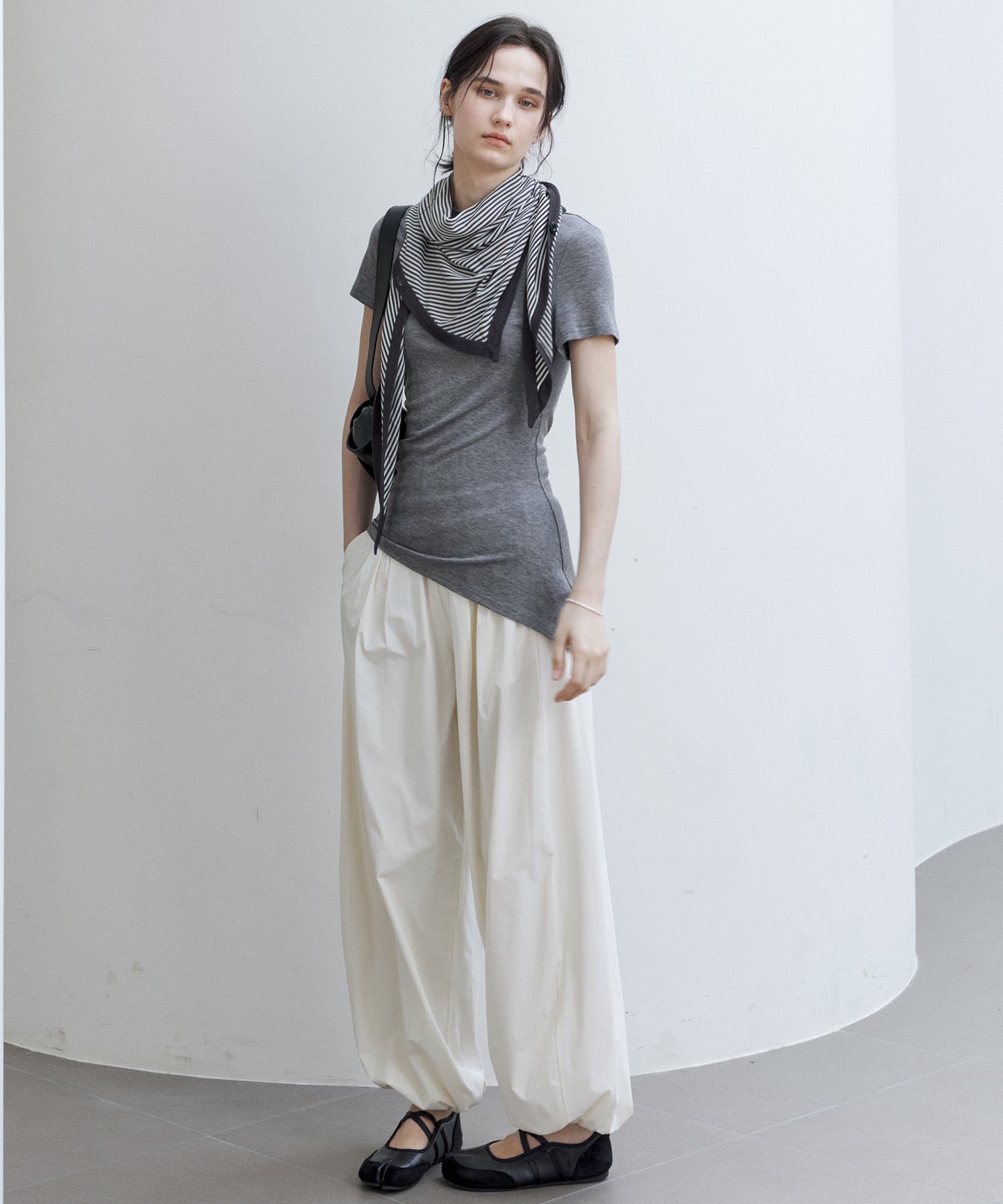 Asymmetric Hem Fitted T-Shirt in Lyocell Blend