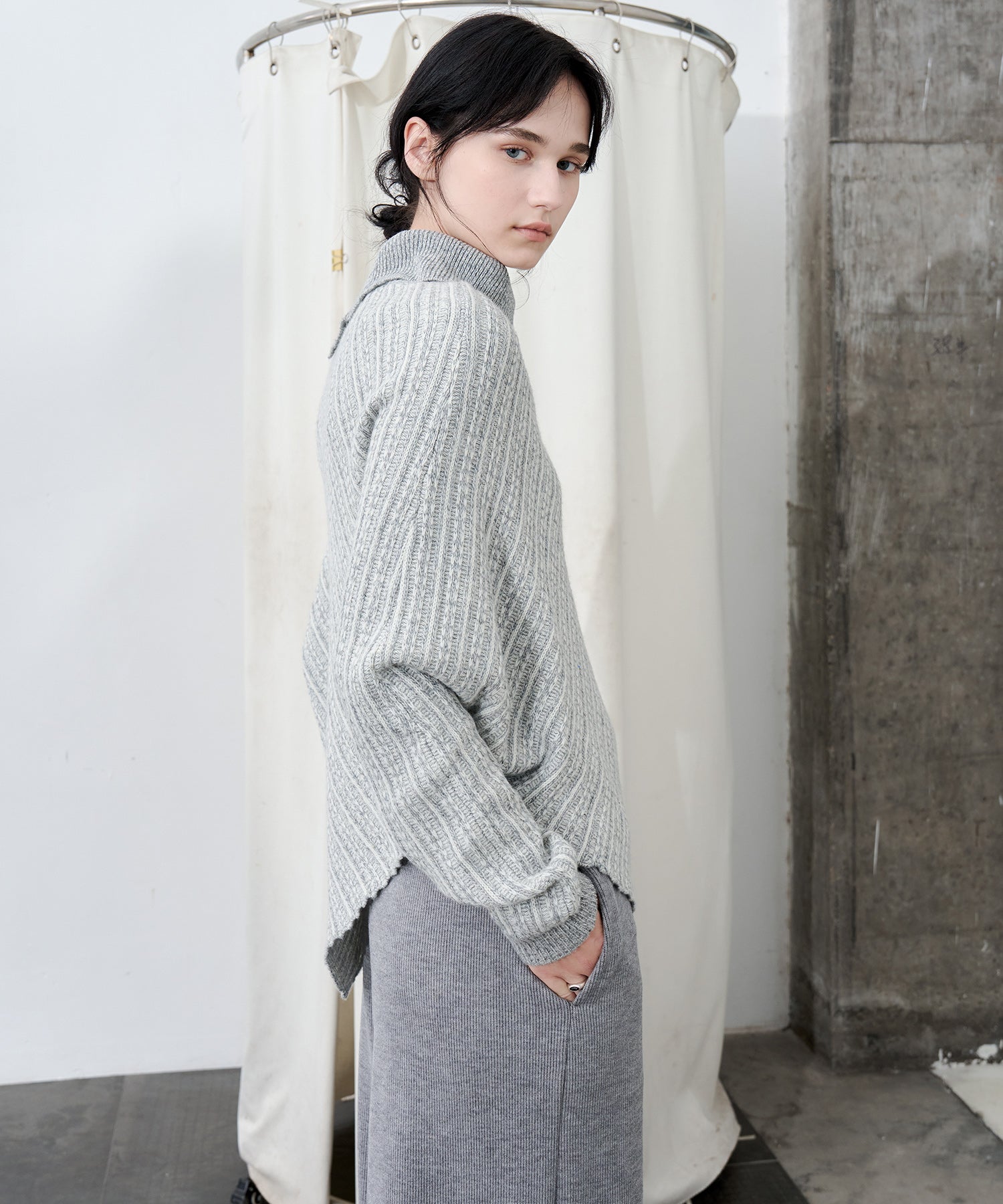 Asymmetric Textured Knit Sweater