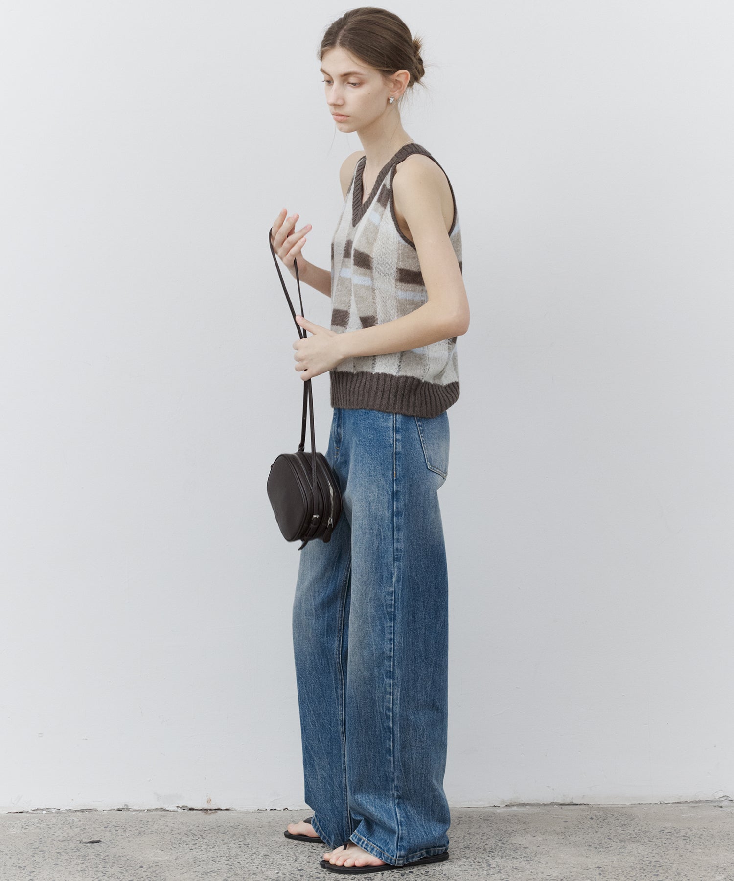 Check Jacquard V-Neck Knit Vest