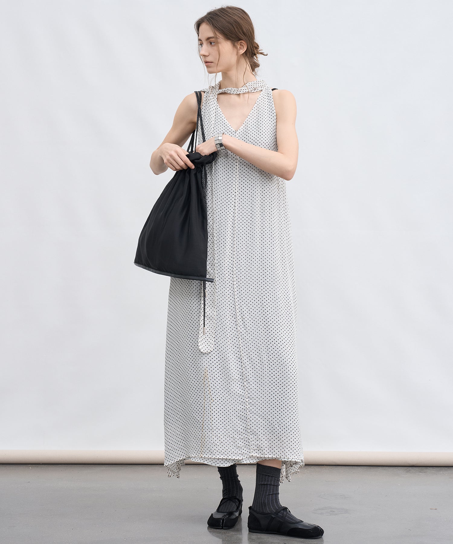 Dot Scarf Detail V-Neck Dress