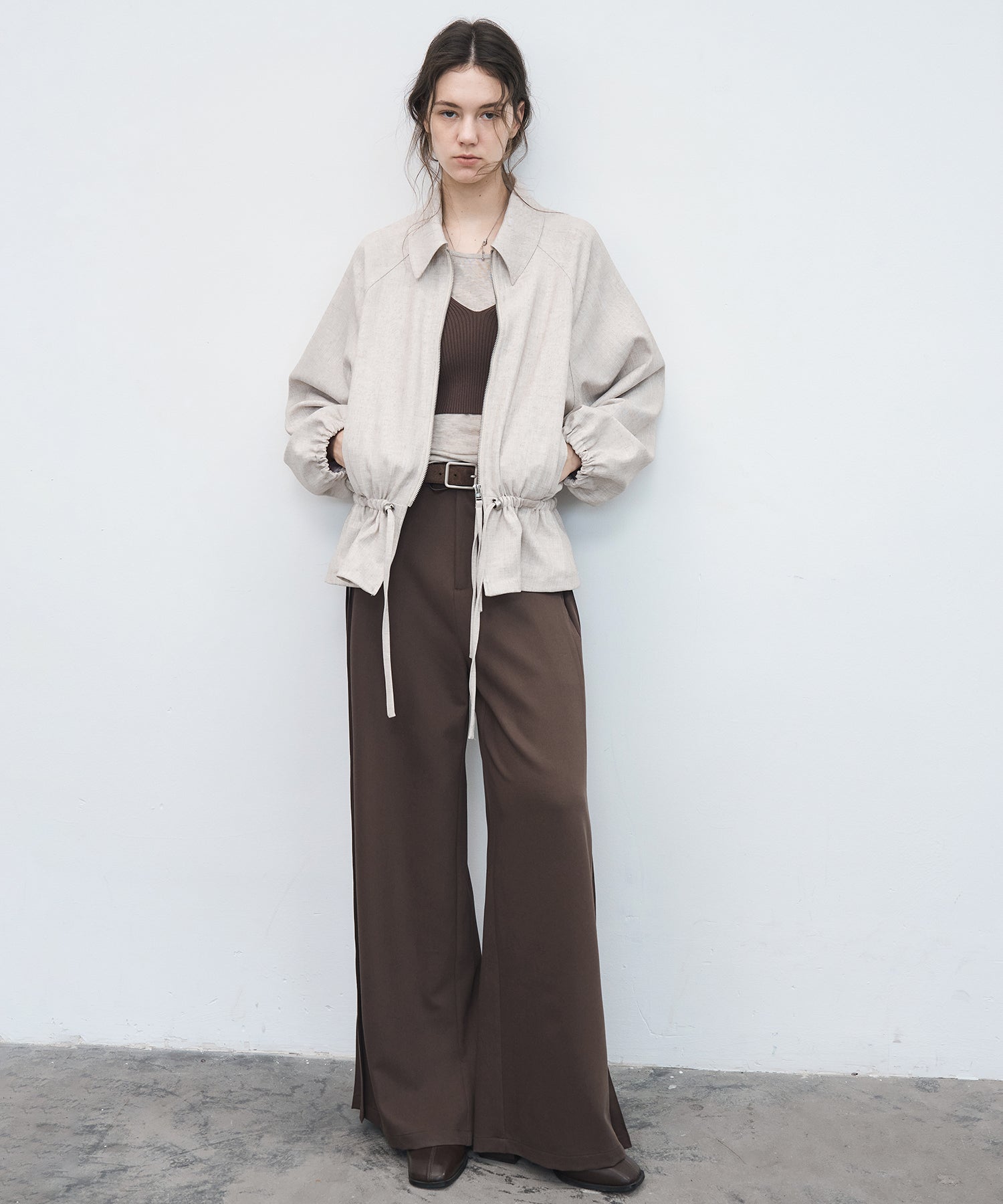 Side Pleat Wide Slacks