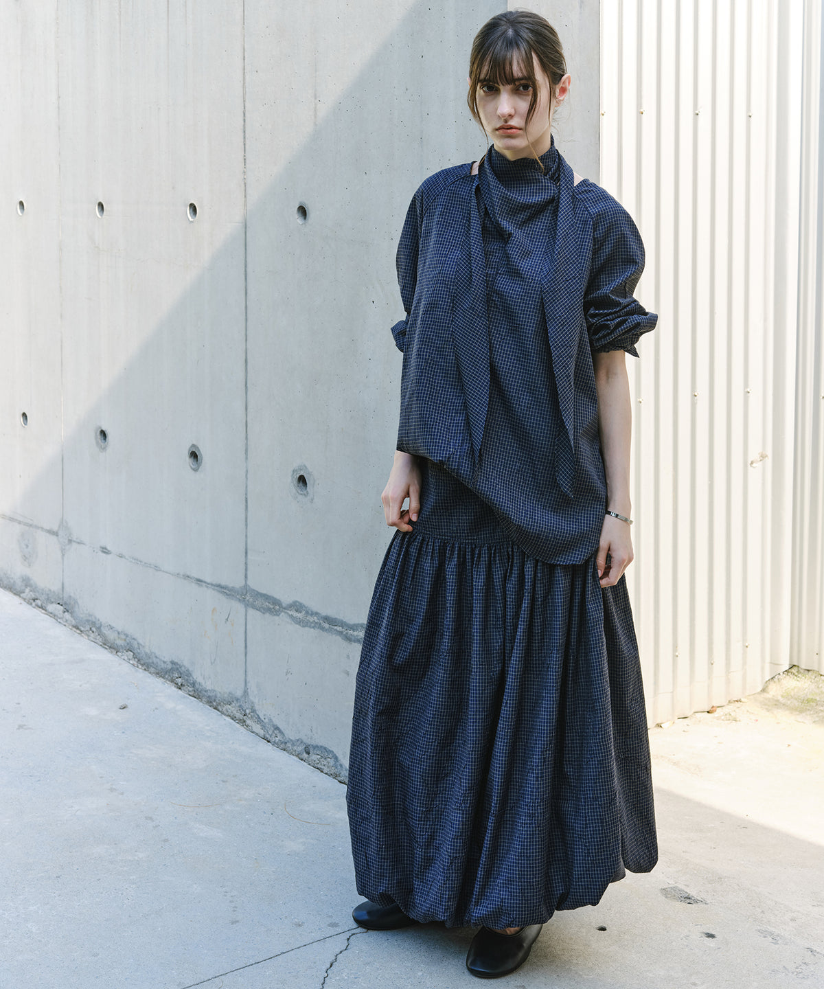 「9月下旬出荷予定」Vintage Check Balloon Long Skirt