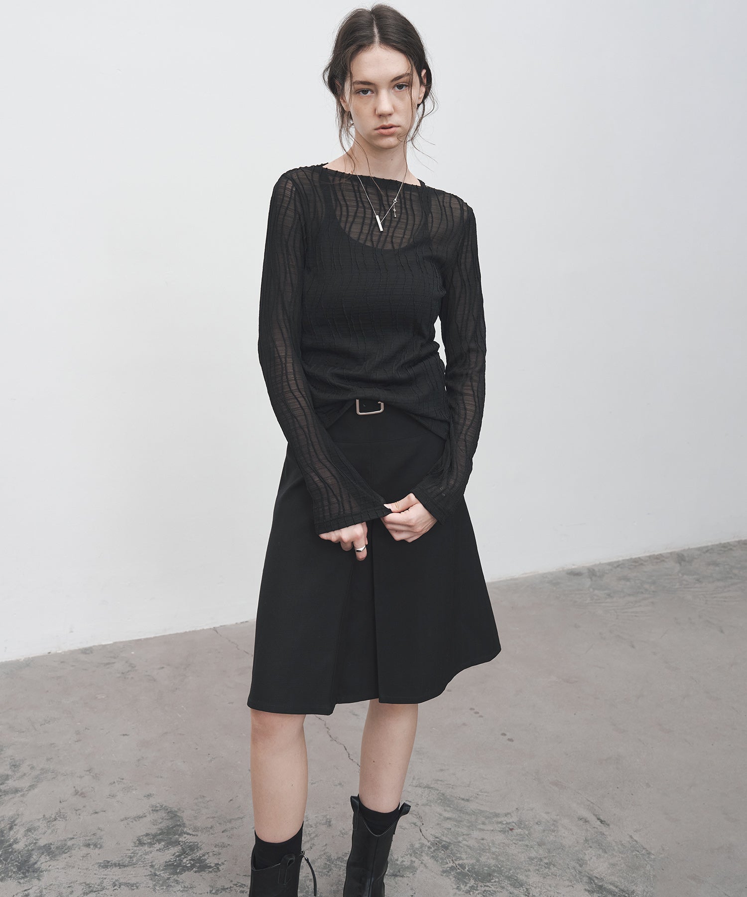2-Way Pleated Suit Midi Skirt – High Waist A-Line Fit