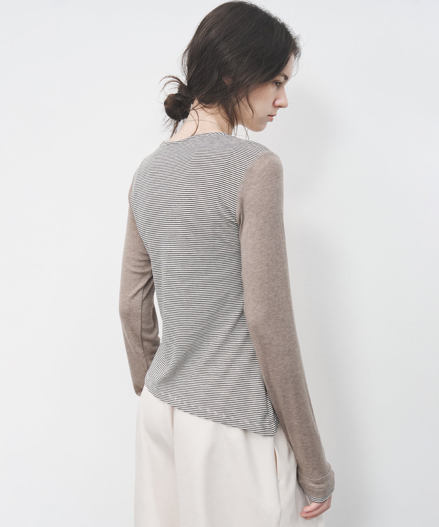 Layered Style U-Neck Stripe Top – Wool Blend