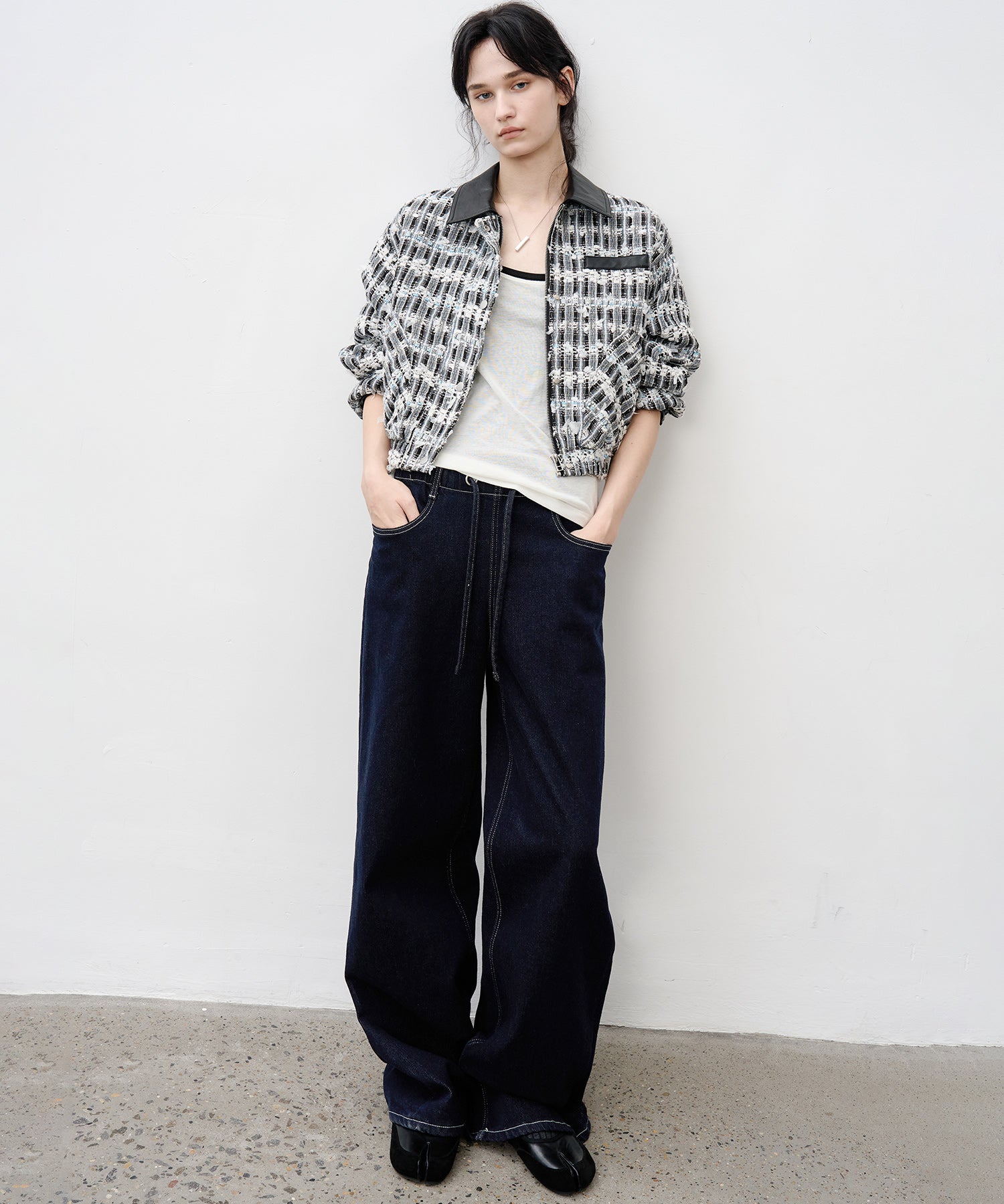 Drawstring Straight Washed Denim Pants