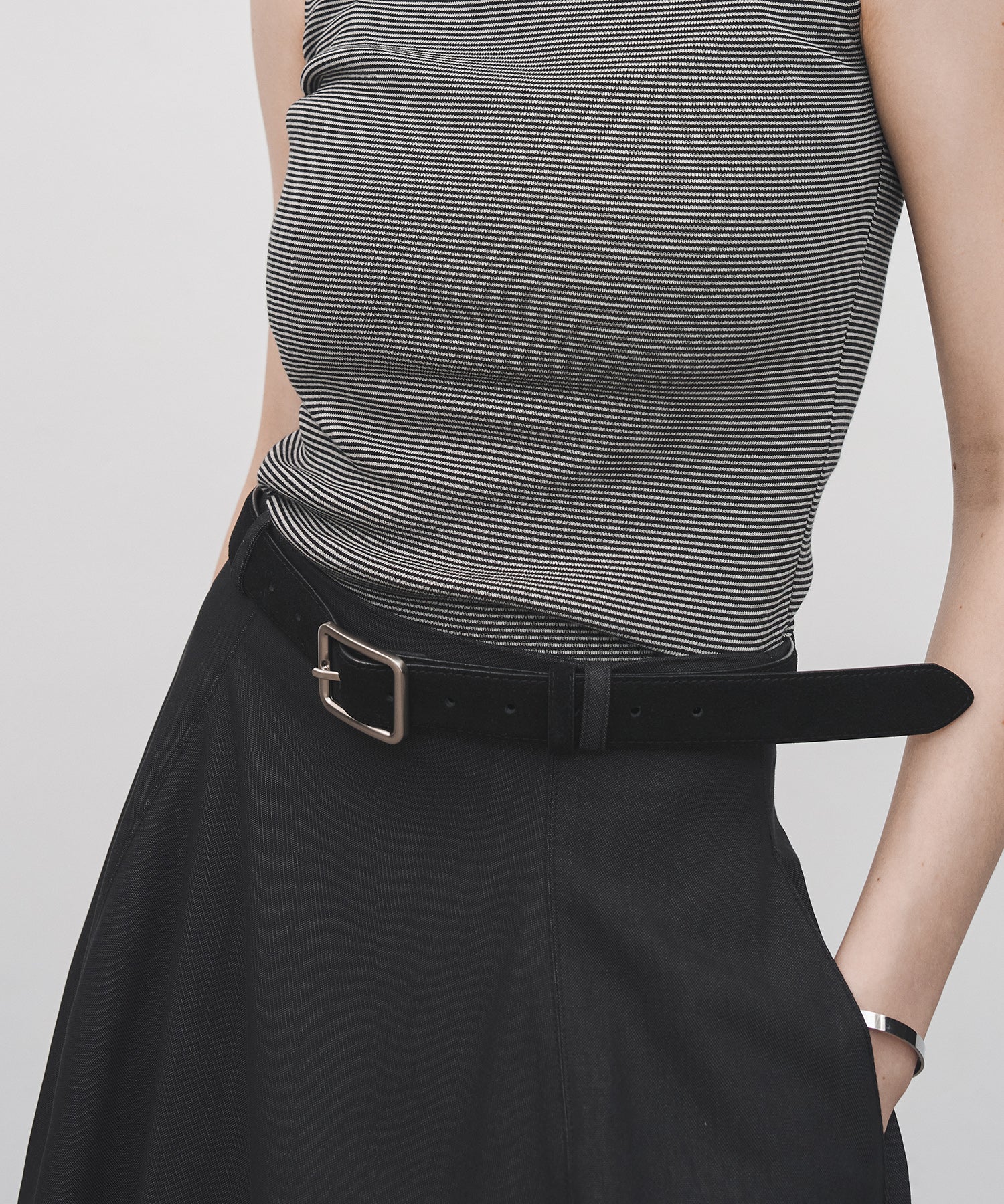 Minimalist Suede Leather Belt with Matte Silver Buckle