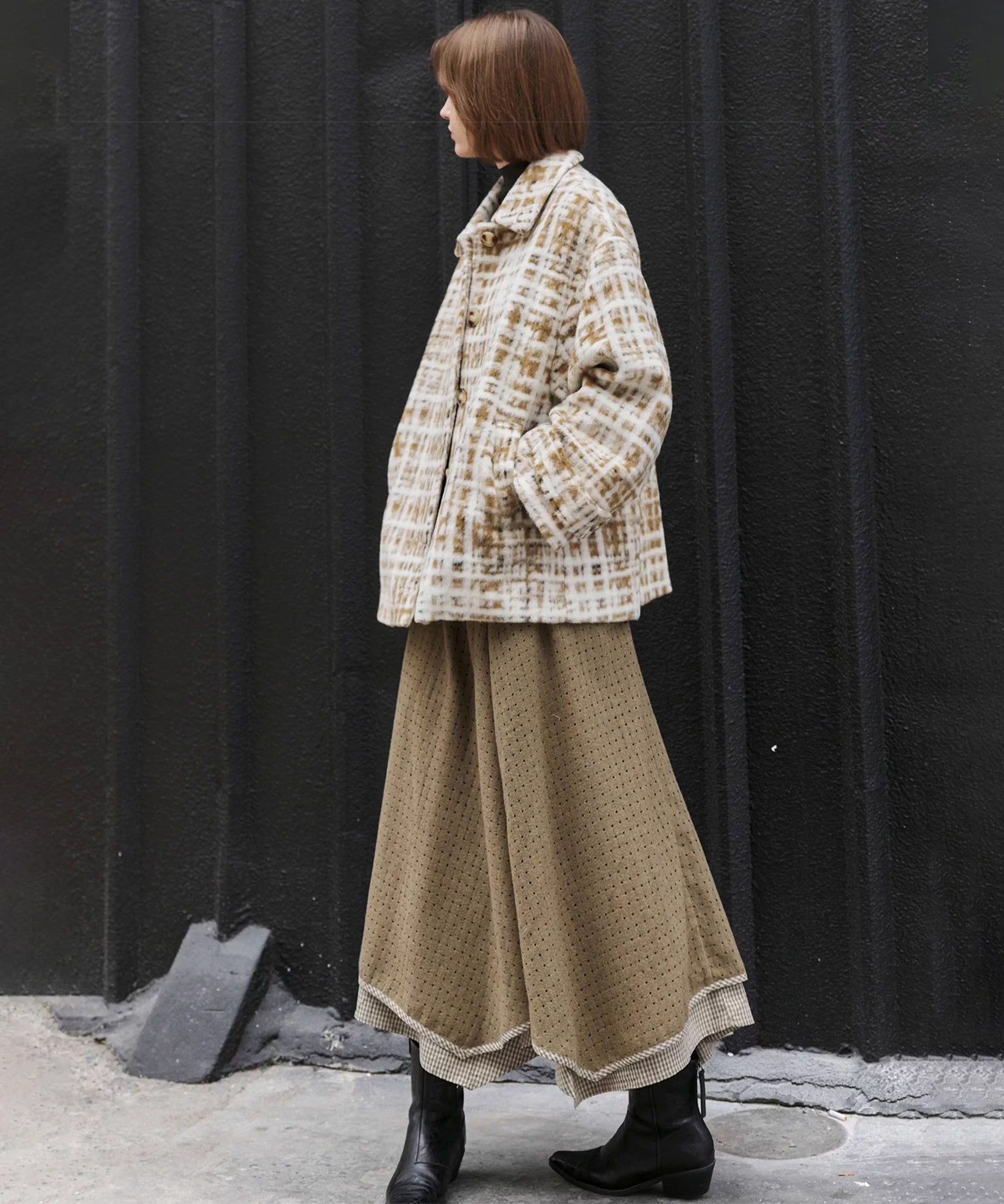 Hazy Plaid Tailored Wool Short Over-coat