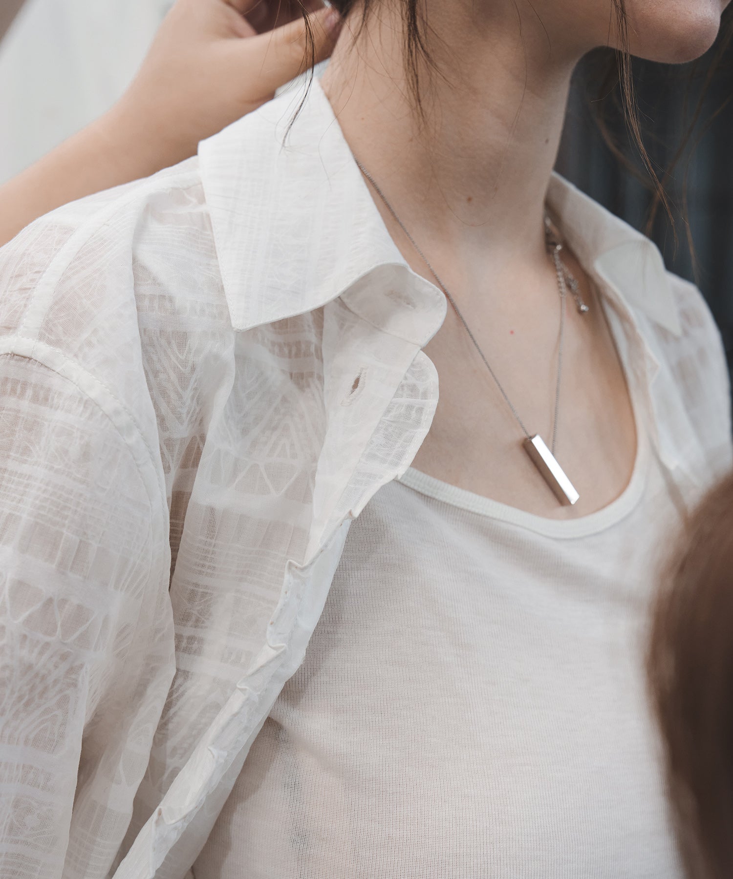 Sheer Textured Lace Collar Blouse – Design Detail Long Sleeve