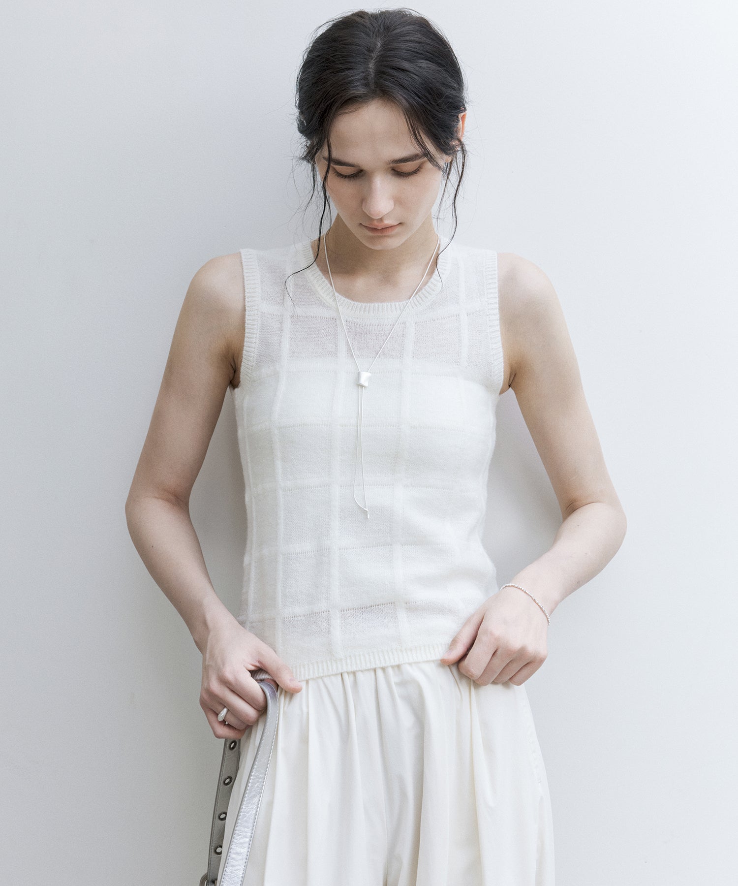 Sheer Check Knit Sleeveless Top