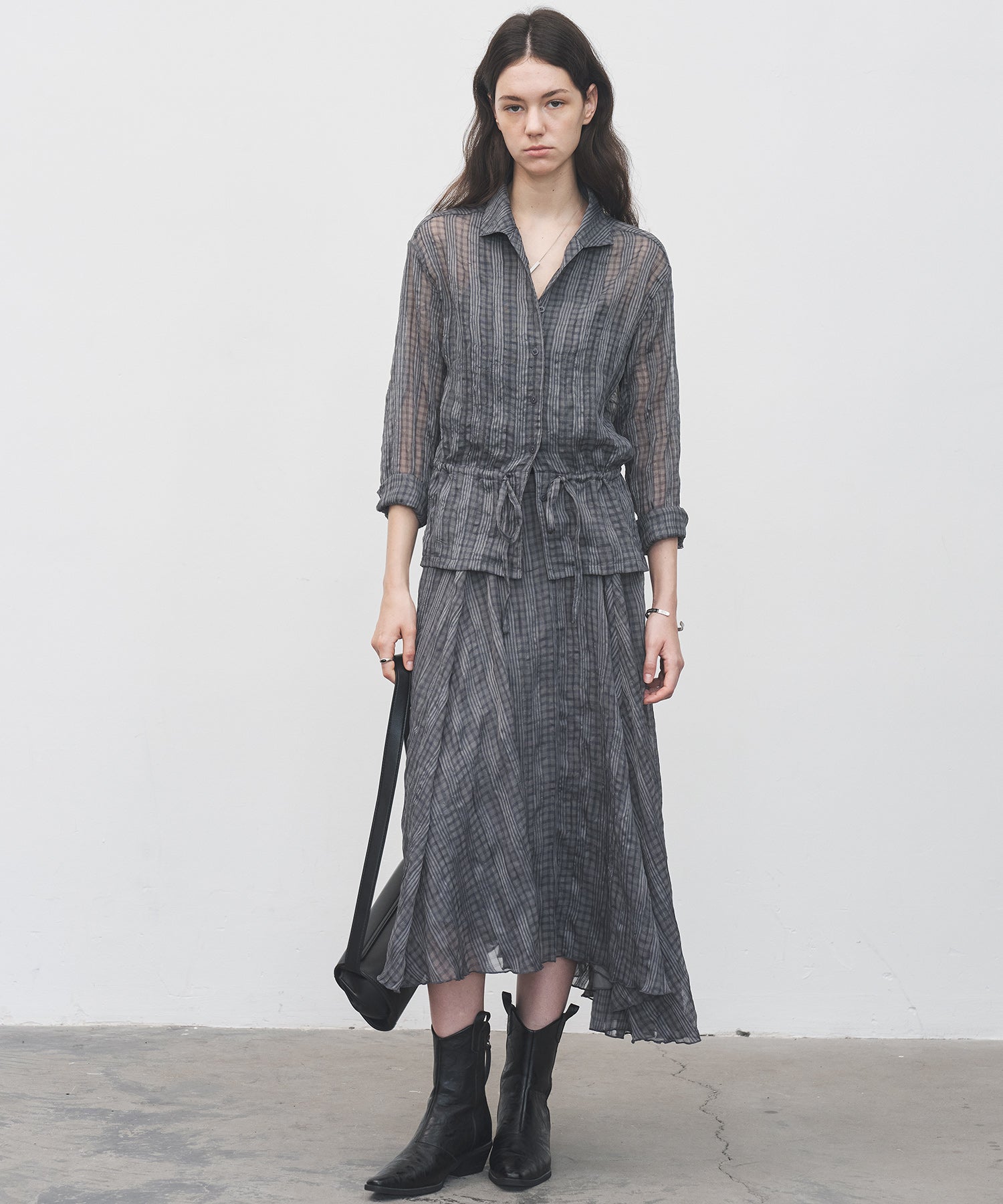 Asymmetric Hem Crinkled Check Midi Skirt – A-Line Silhouette