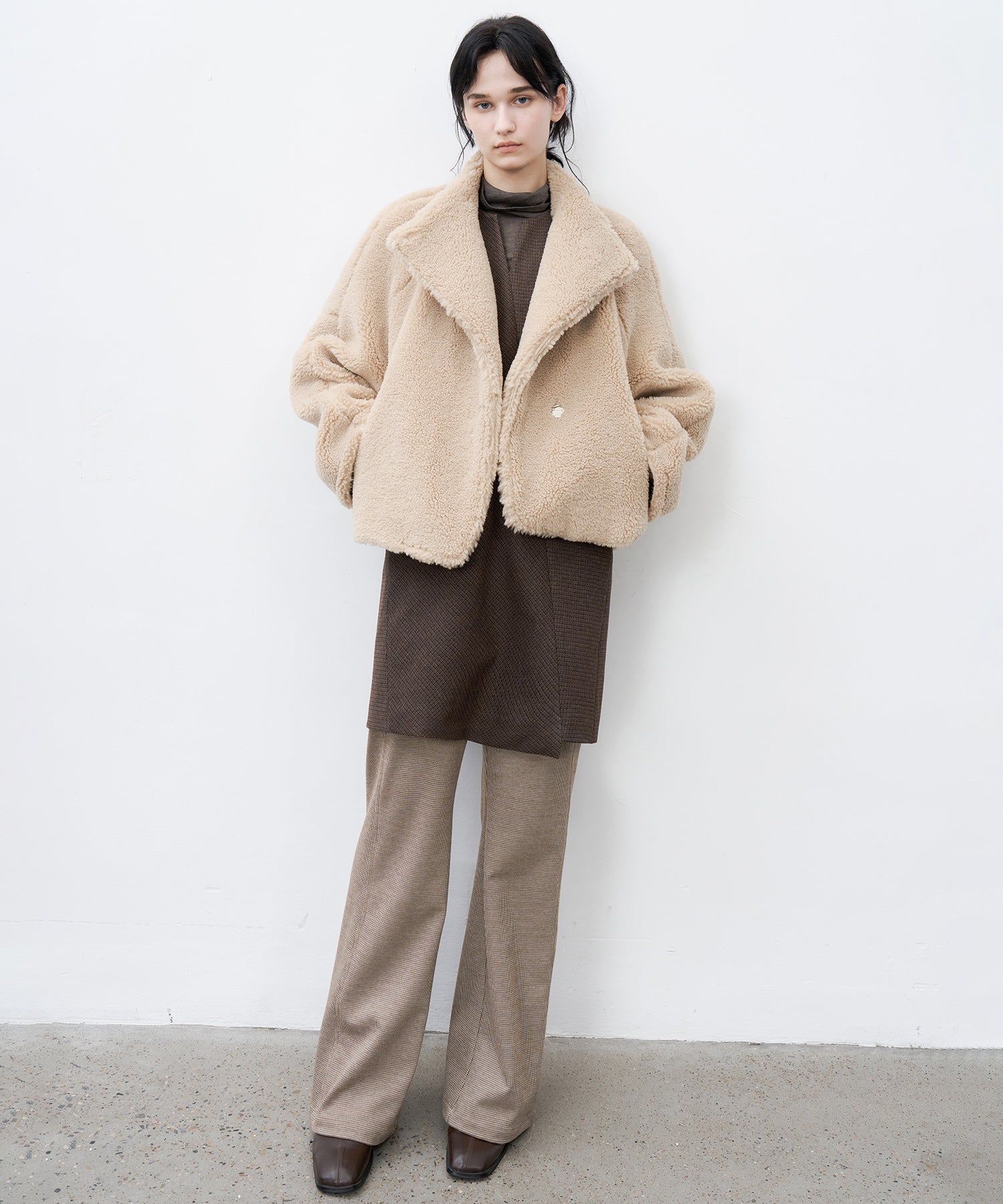 Asymmetric Collar Faux Shearling Short Jacket