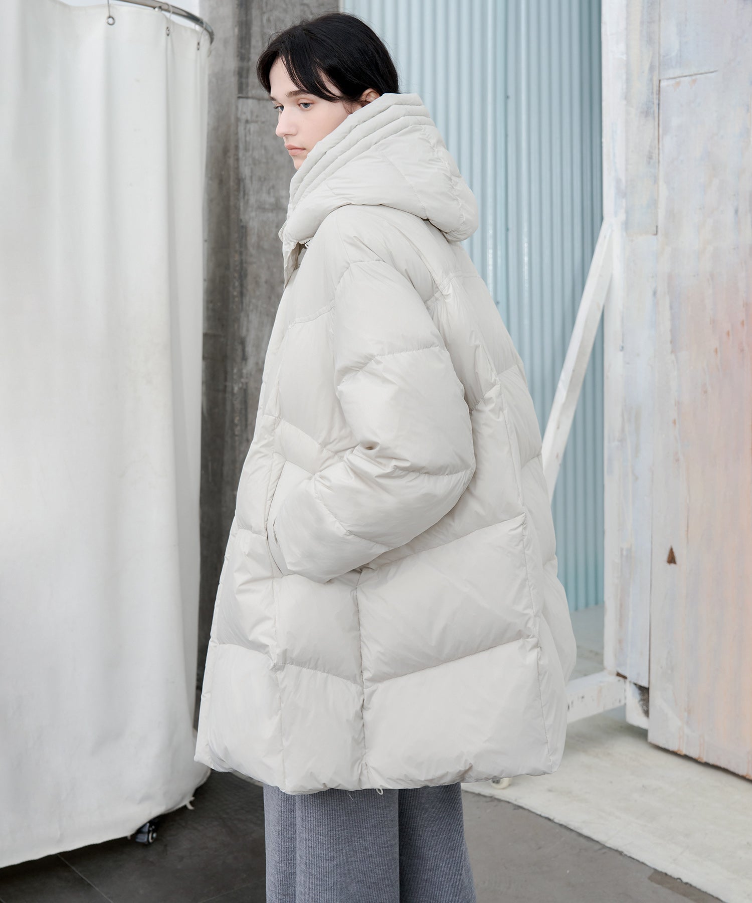 Mid-Length Stand Collar Hooded Oversize Down Coat