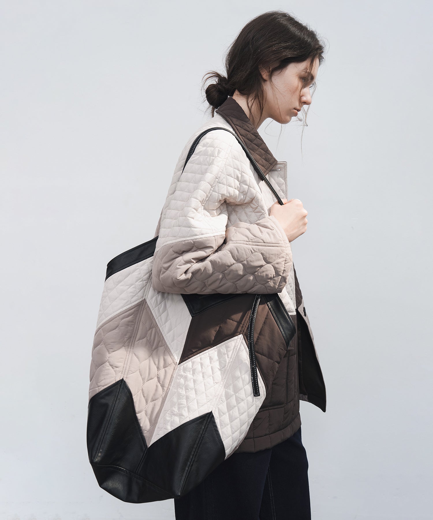 Geometric Colorblock Quilted Tote Bag
