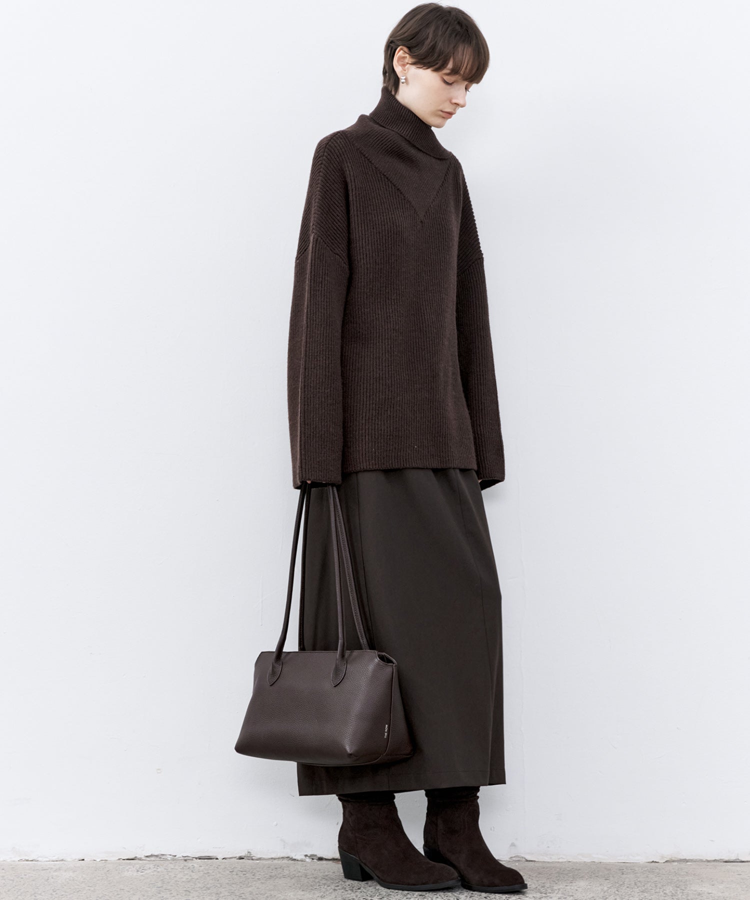 Relaxed Fit Wool-Blend Sweater with Crossed High Neck