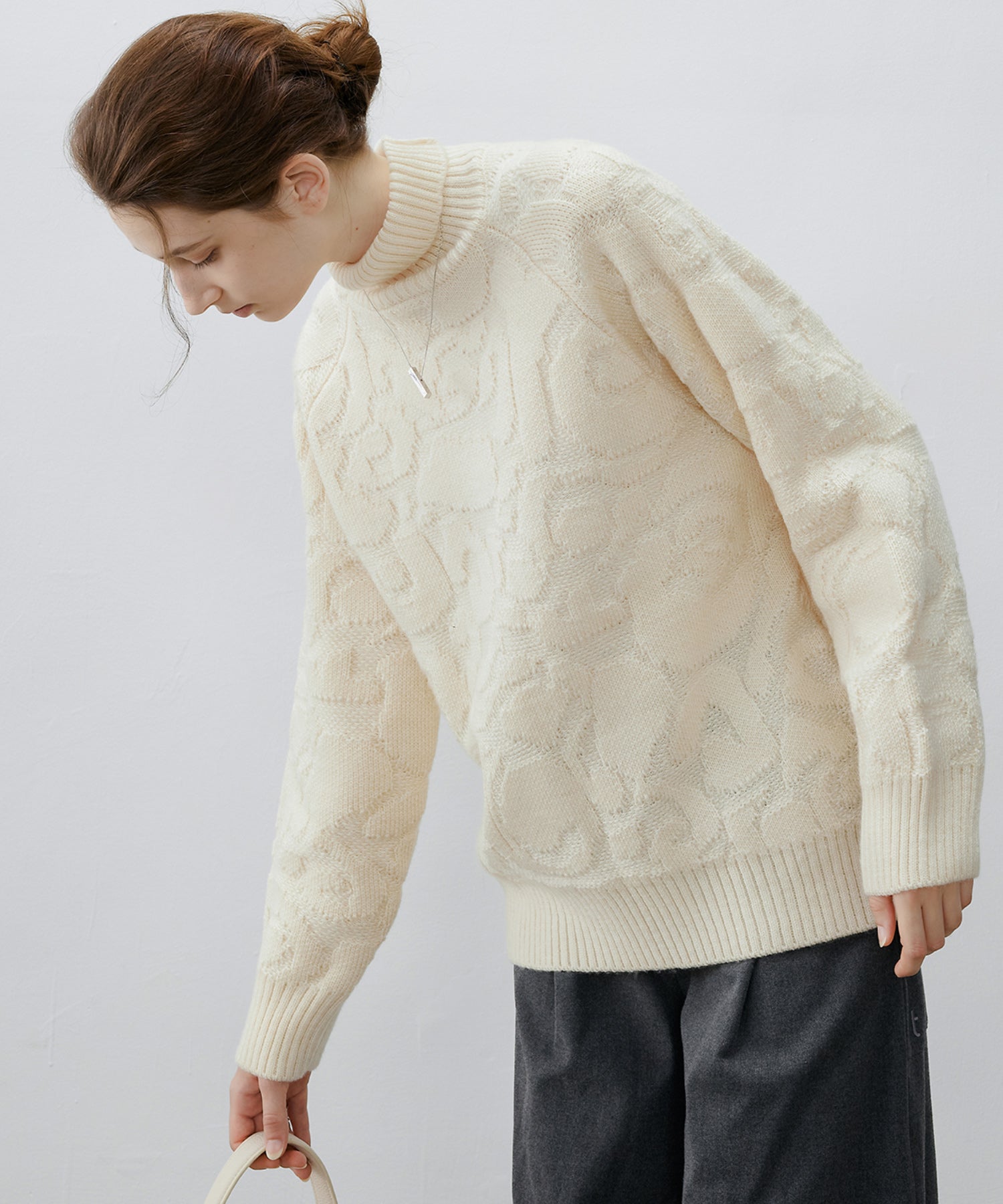 High Neck Jacquard Design Knit