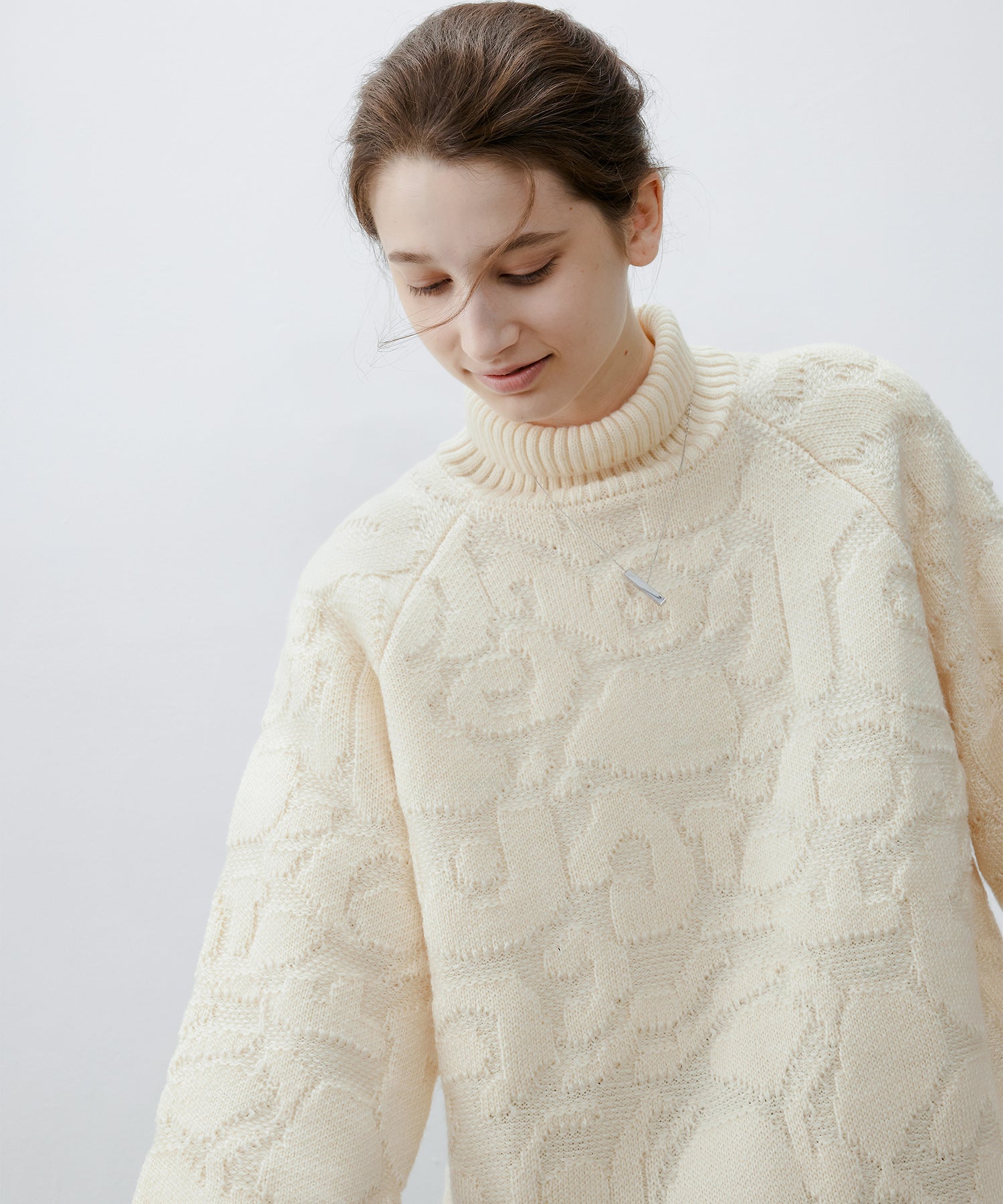 High Neck Jacquard Design Knit